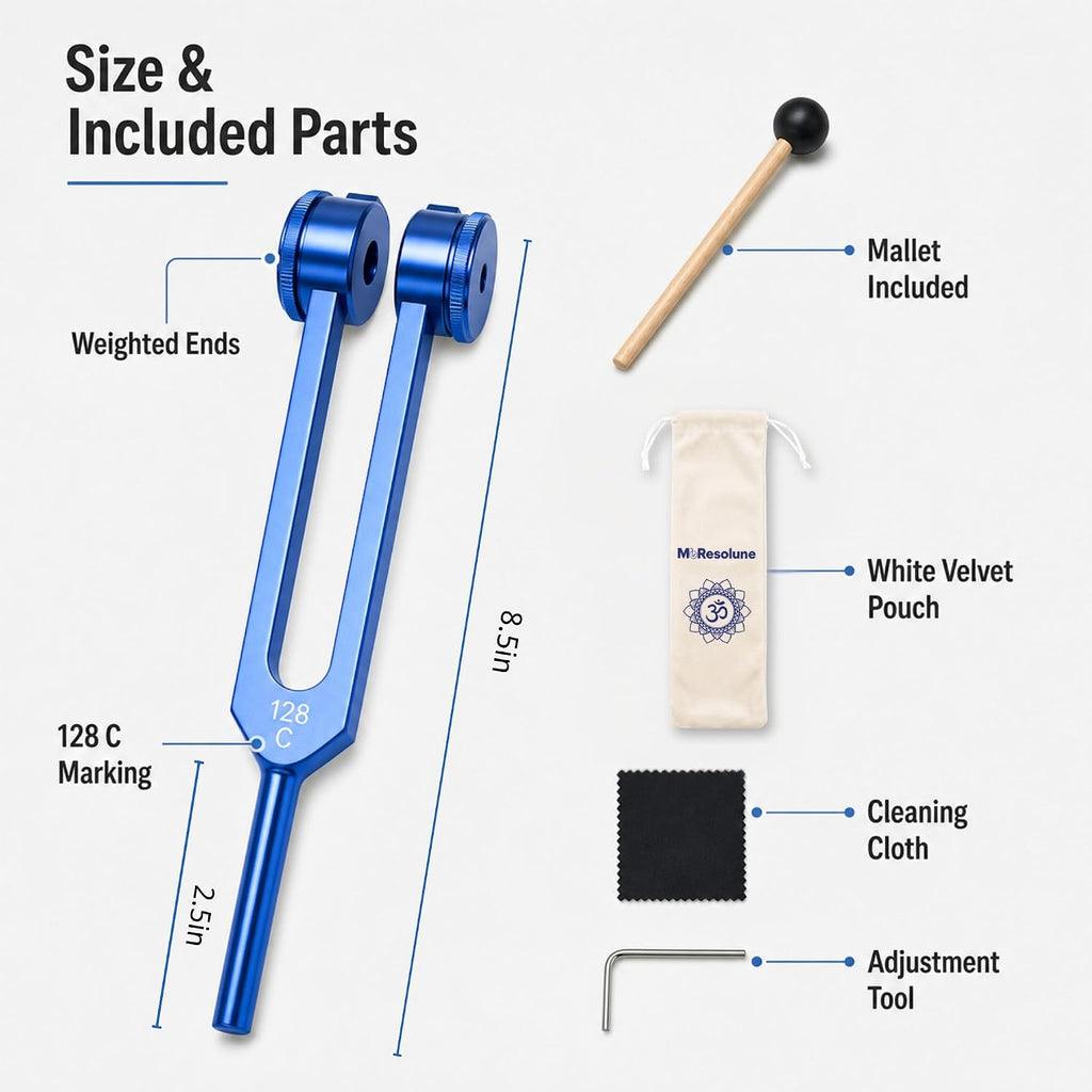 128 hz Tuning Fork for Healing Blue Meditation Tools | 128 hertz Tone Therapy Healing Instrument Diapason Chakra Sound Therapy Products Weighted Tuning Fork for Mindfulness