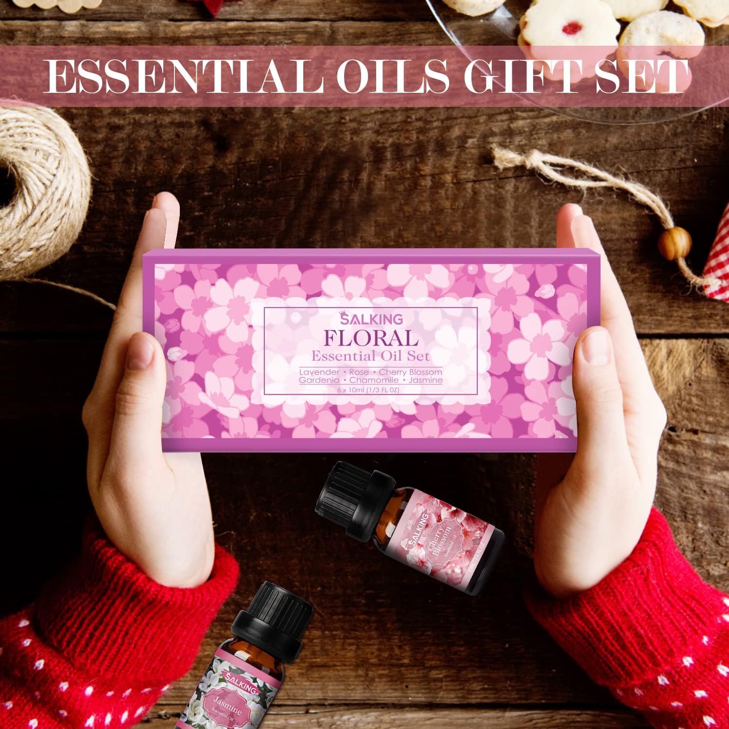 SALKING Essential Oils Set, Aromatherapy Fragrance Oil Gift Set, 100% Pure Fragrance Oils for Diffuser, Oil Lamps, Humidifier, Massage, 6 x 10 ml (Lavender, Rose, Cherry Blossom, Jasmine, Gardenia,