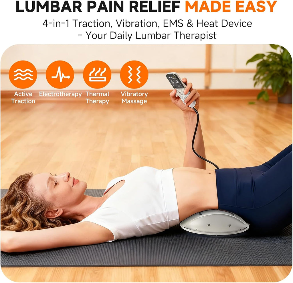 Electric Lumbar & Back Stretching Massager with Airbag Stretch, Vibration Massage, Auto Mode | for Home Relaxation, Ideal Gift (White)