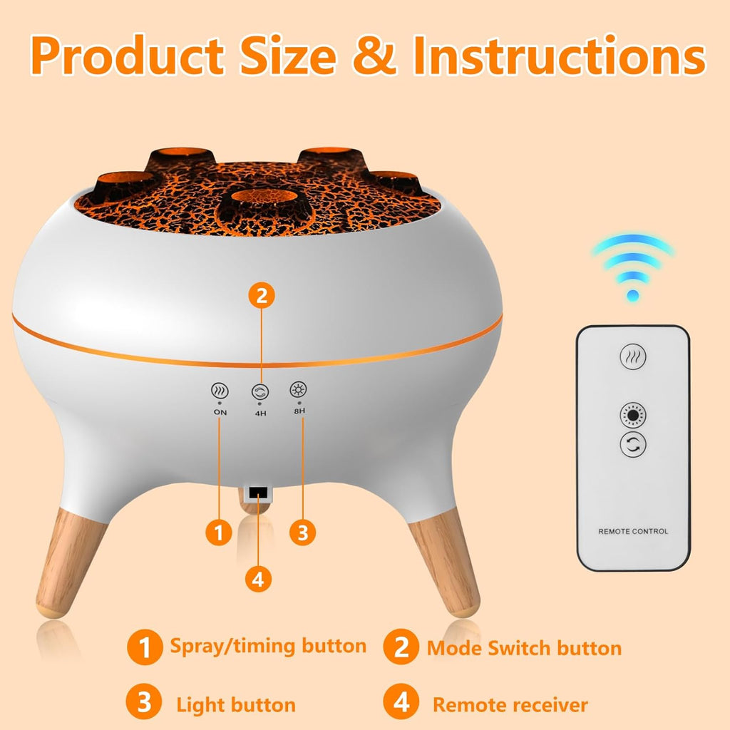 Flammen Aroma Diffuser, 250mL Luftbefeuchter Schlafzimmer, 2 Spray Muster DuftöL Diffuser,Air Diffuser Humidifier mit 7 Farben LED-Licht & Timing-Funktion Defuser für Kinder