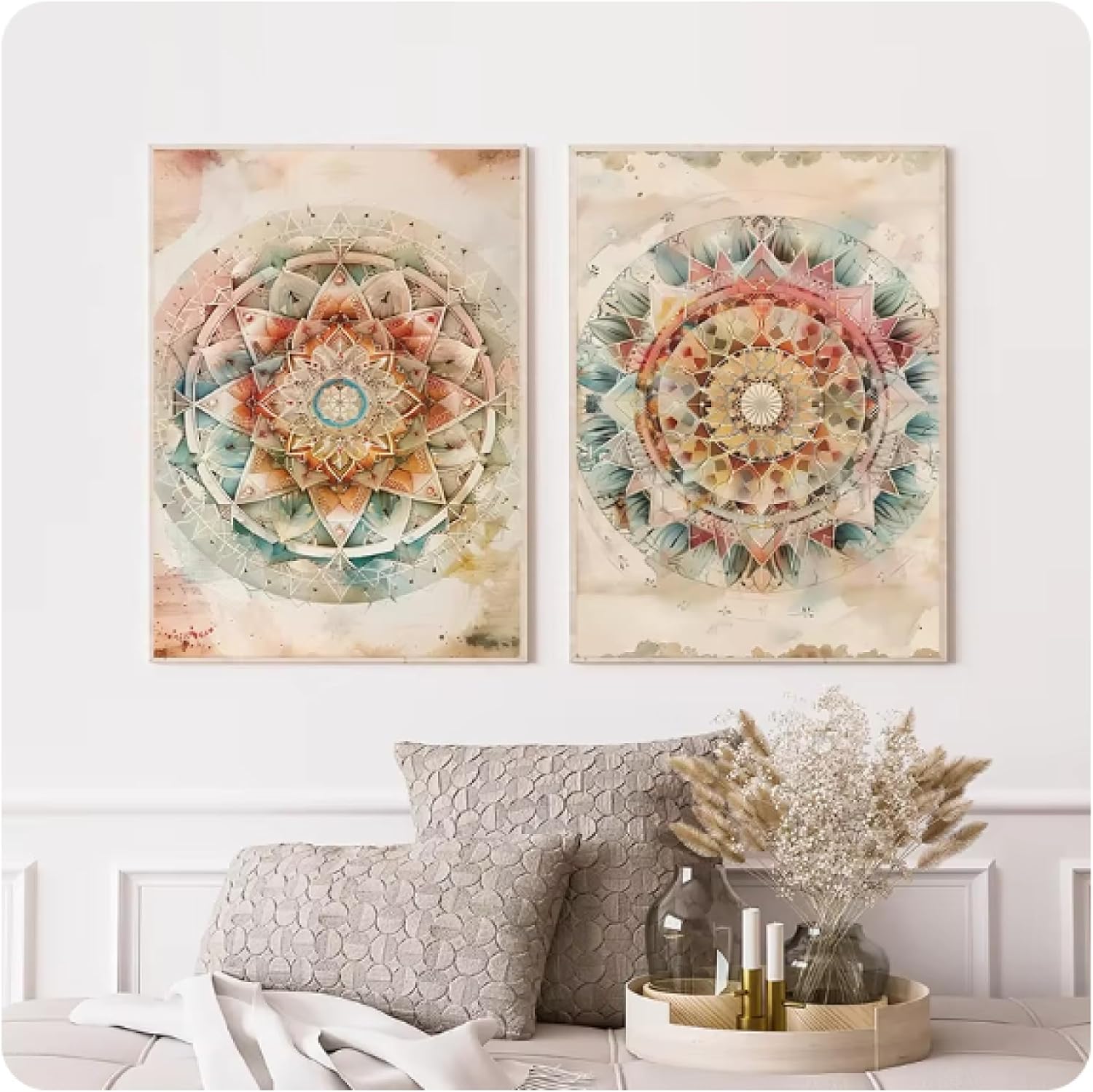 Colorful Posters and Prints with Sacred Geometry Canvas Print Vintage Mandala Wall Art Picture for Living Room Home Decor Gifts - 50x70cmx2,Unframed