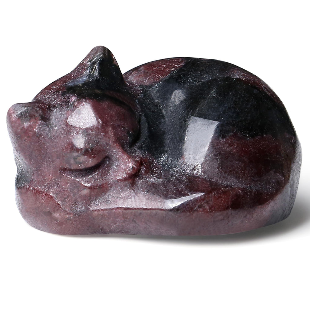 QINJIEJIE Dalmatian Jasper Cat Crystals Figurine Sleeping Cat Figure Statue Gemstones Sculpture Lucky Kitten Cute Decoration Men Women