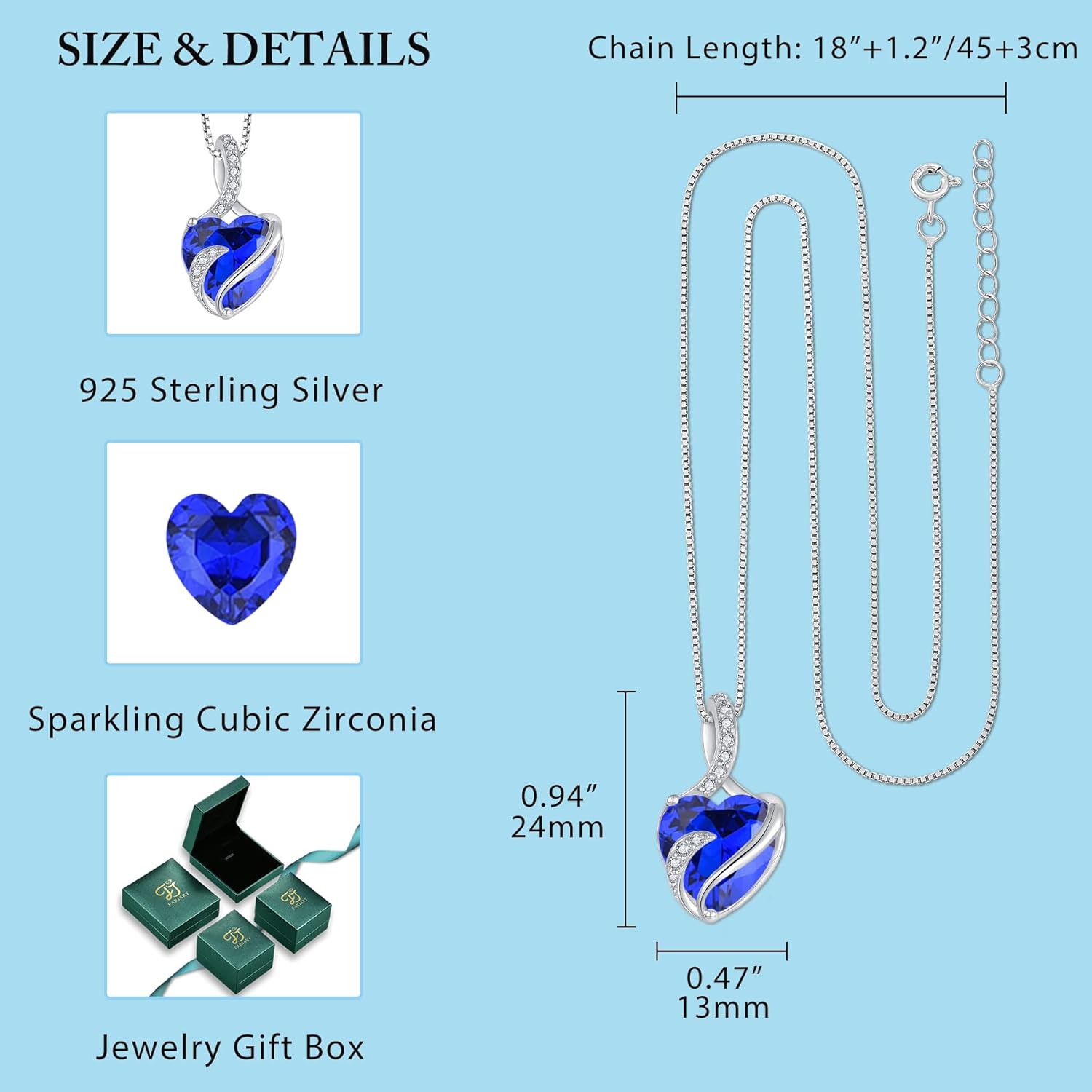 FJ Heart Birthstone Necklace Women's 925 Sterling Silver Infinity Necklace Jewellery Gifts for Women Mother Girlfriend Mum
