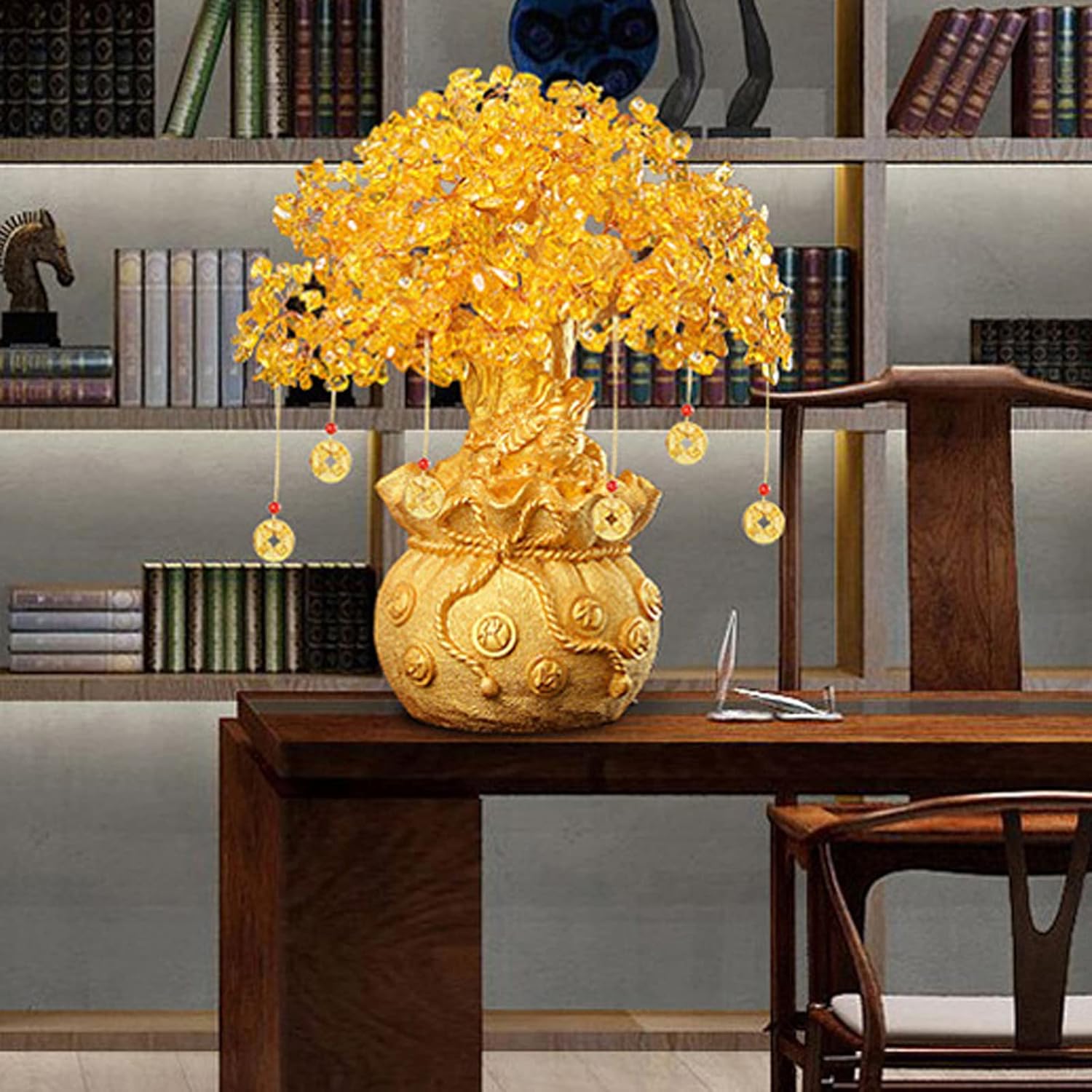 Oneroomone Reicher Baum, Geld Baum Feng Shui Bonsai, Gold Glücksbaum, für Zuhause, Büro, Ladendekoration