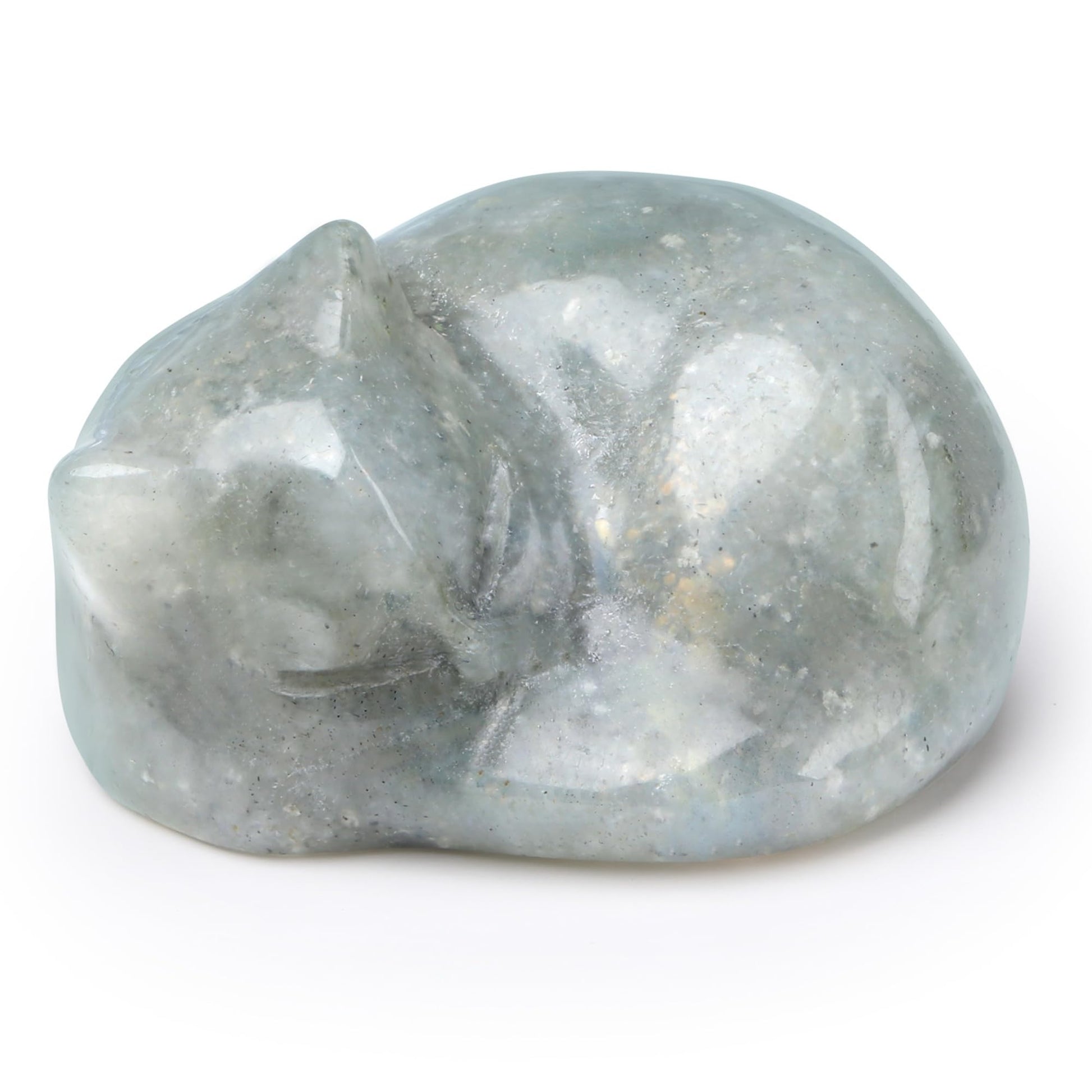 QINJIEJIE Dalmatian Jasper Cat Crystals Figurine Sleeping Cat Figure Statue Gemstones Sculpture Lucky Kitten Cute Decoration Men Women