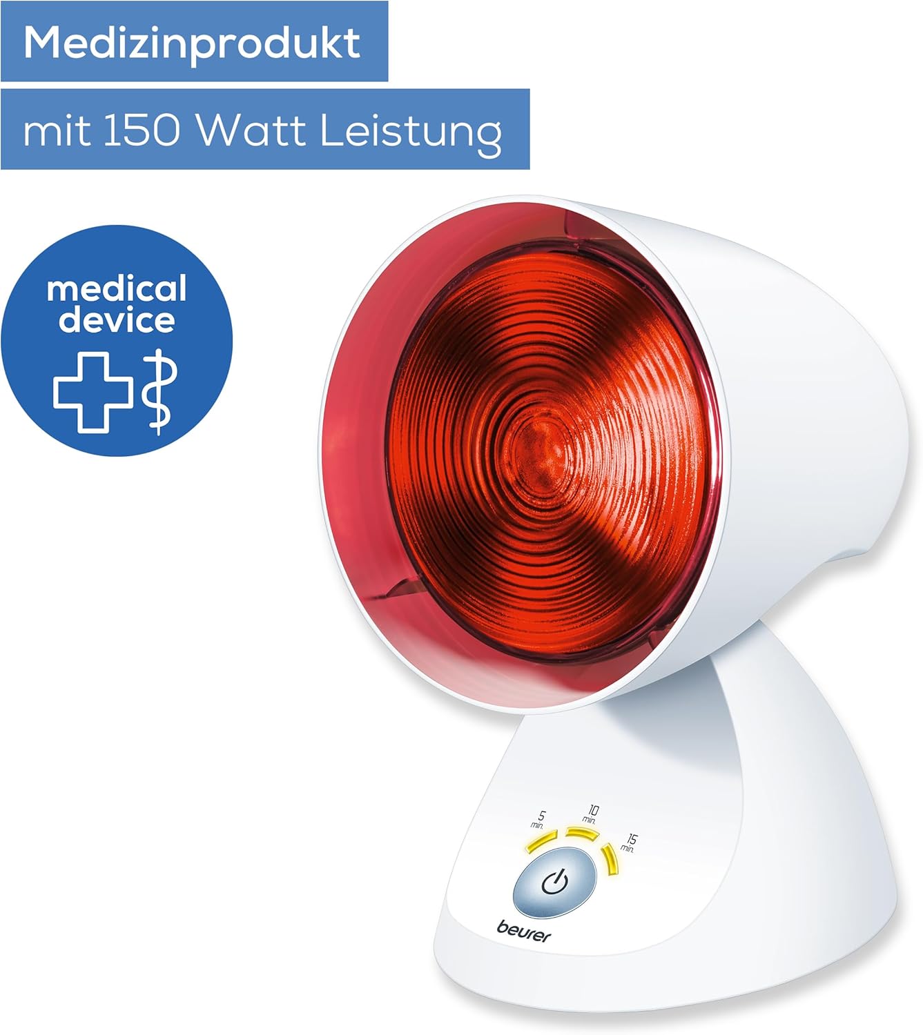 Beurer IL 35 Infrarotlampe, wohltuendes und wärmendes Infrarotlicht mit 3-stufigem Timer, 5 Neigungswinkeln, Lockerung von Muskeln und Linderung von Verspannungen, 1 Stück , Weiß