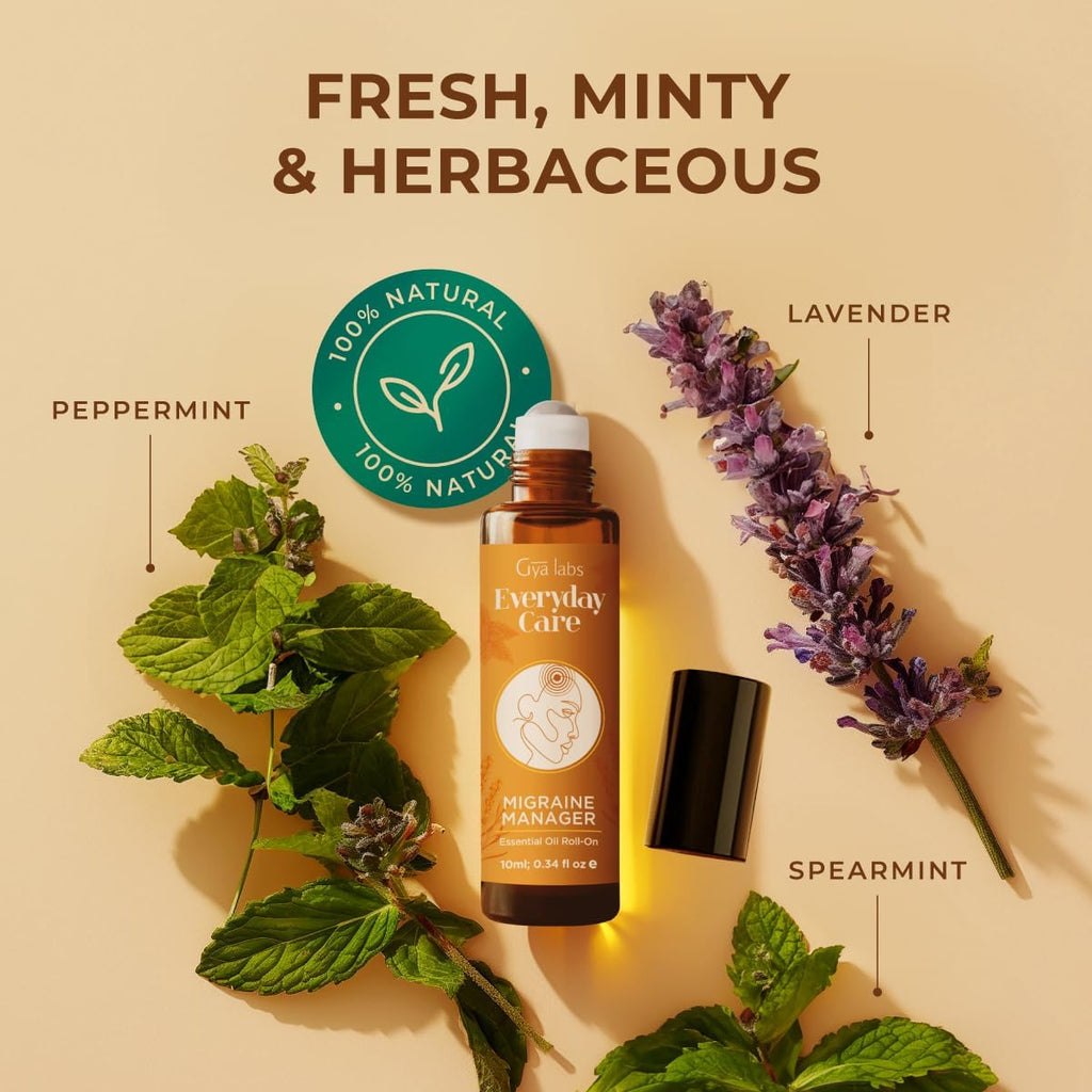 Gya Labs Migraine Relief Essential Oil Roll-On, Aromatherapy, Therapeutic Grade with Essential Peppermint and Lavender Oils for Sinus, Tension Headaches and Migraines (10 ml)