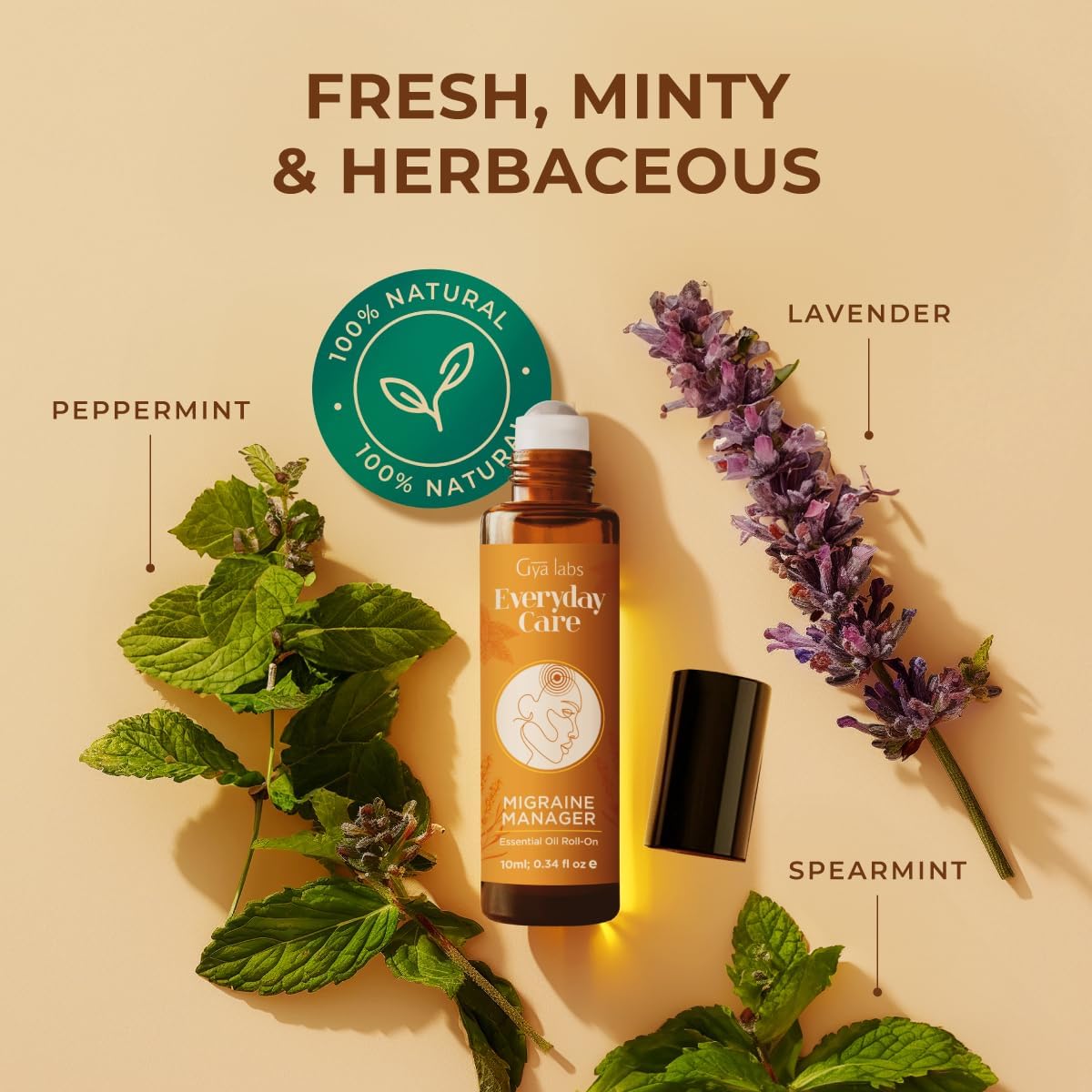 Gya Labs Migraine Relief Essential Oil Roll-On, Aromatherapy, Therapeutic Grade with Essential Peppermint and Lavender Oils for Sinus, Tension Headaches and Migraines (10 ml)