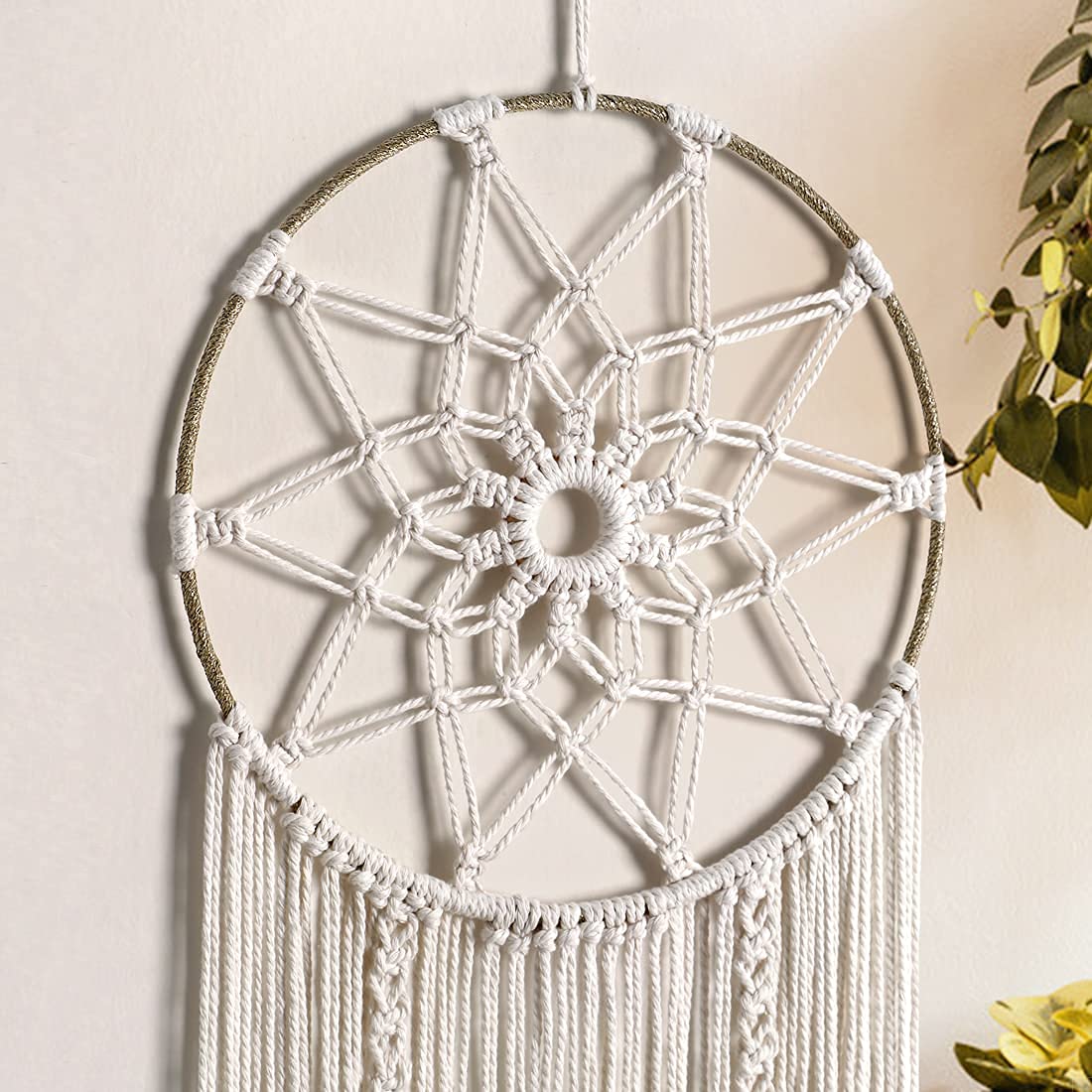 LOMOHOO Makramee Traumfänger Wandbehang Gewebte Feder Wandbehang Handgemachter Traumfänger Boho Quasten Dekoration Wohnkultur Ornament Bastelgeschenk für Schlafzimmer Wohnzimmer（kein Licht）