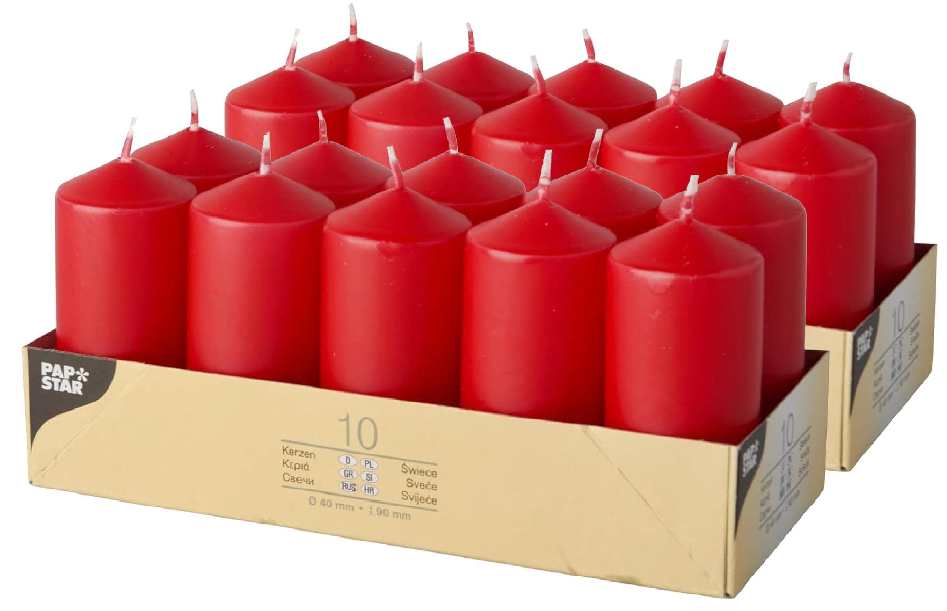Papstar Pillar Candles / Column Candle Red (10 Pieces)