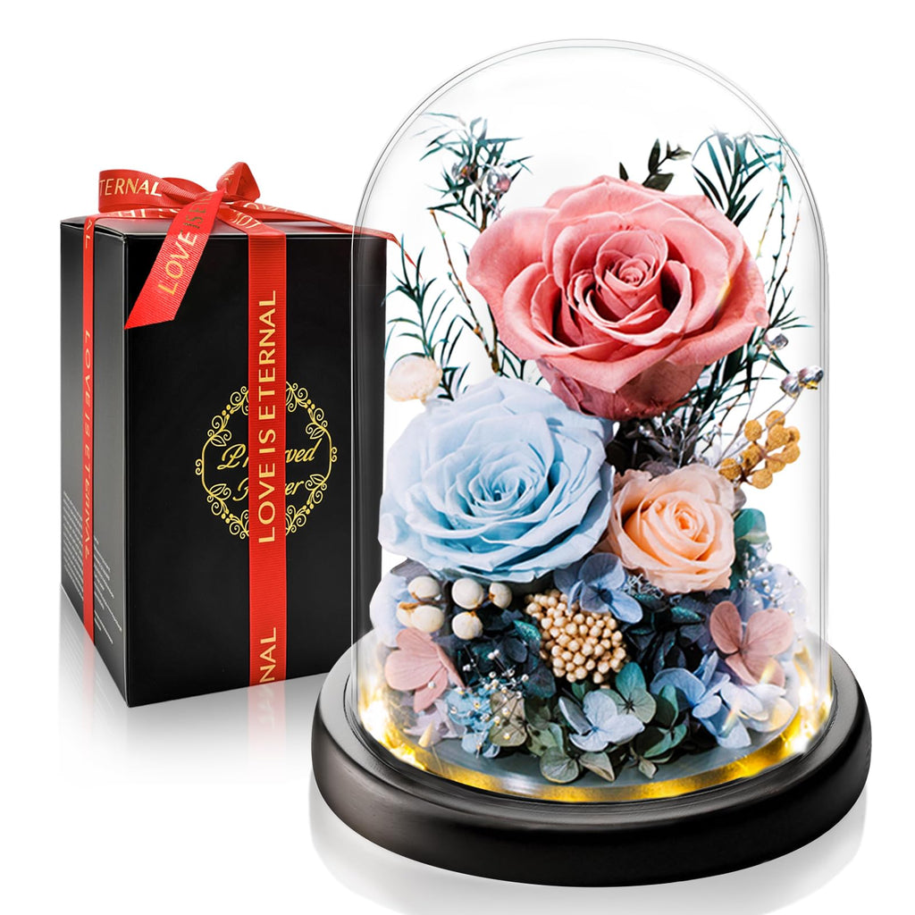 Ewige Rose Engel Geschenke für Mama, Ewige Rose in Engel Glaskuppel für Sie, Infinity Rosen Konservierte Blumen Handgemachte, Engelsfigur aus Glas, Geschenk für Frauen Mutter Oma Großmutterk