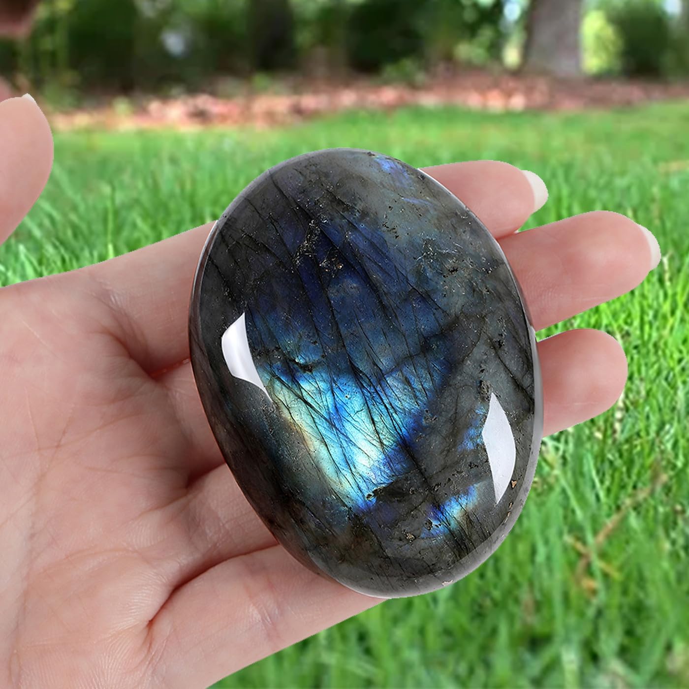 XIANNVXI 2.4 Inch Large Crystals Moonstone Gemstones Worry Stones Natural Labradorite Polished Oval Palm Bag Stone Healing Crystal Energy Stone Spiritual Gifts 1 Piece