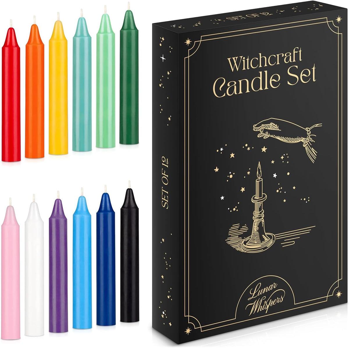 Colored Taper Candles for Witchcraft - Set of 12 Candle Sticks for Witchy Decor Aesthetic, Wiccan Candles Witch Candles for Spells Witchcraft Supplies