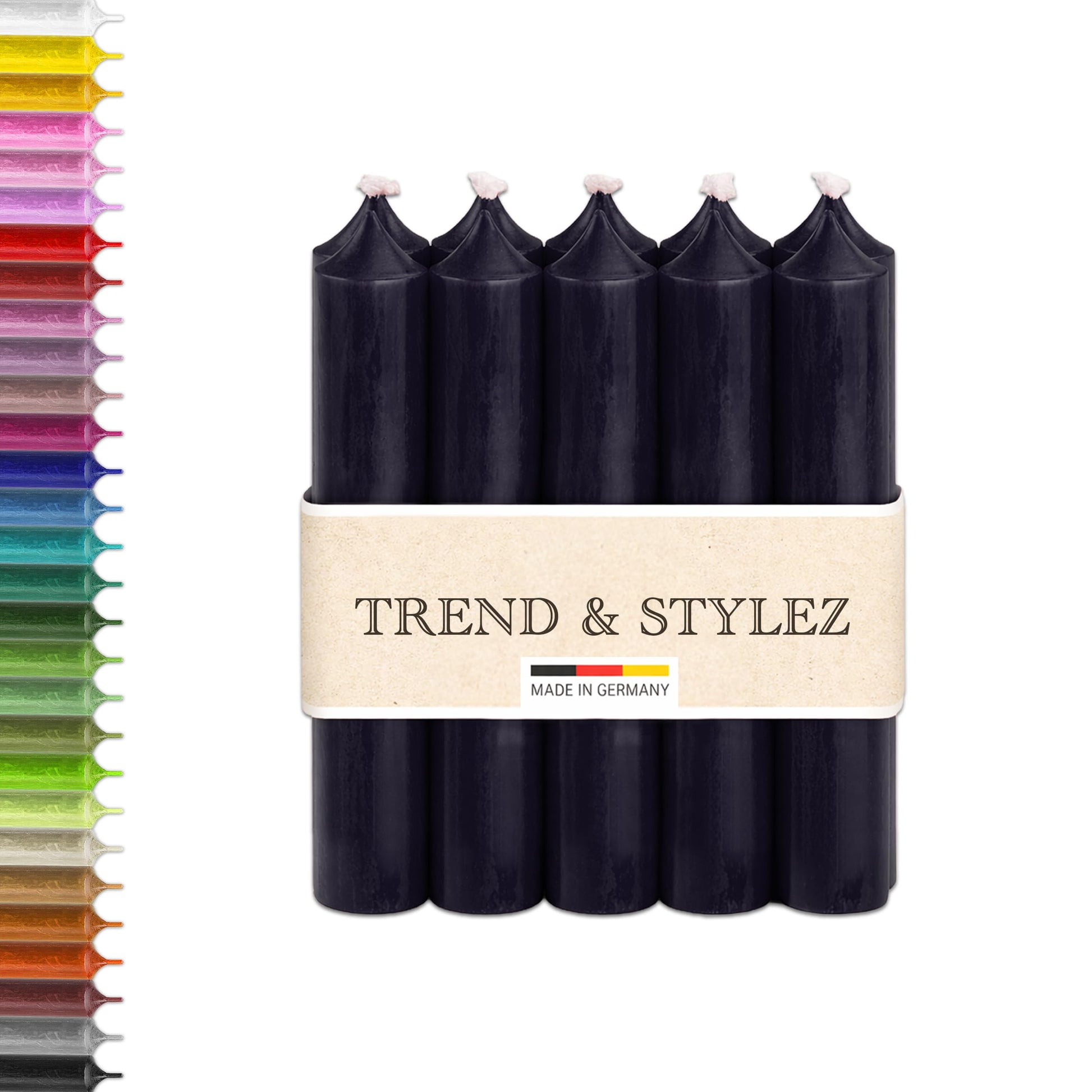 10 Bunte Spitzkerzen durchgefärbt 100x22mm | RAL Stabkerzen mit 8h+ Brenndauer | Ohne Tropfen & Rußen | Tafelkerzen für Leuchter | Made in Germany (Pastellblau)