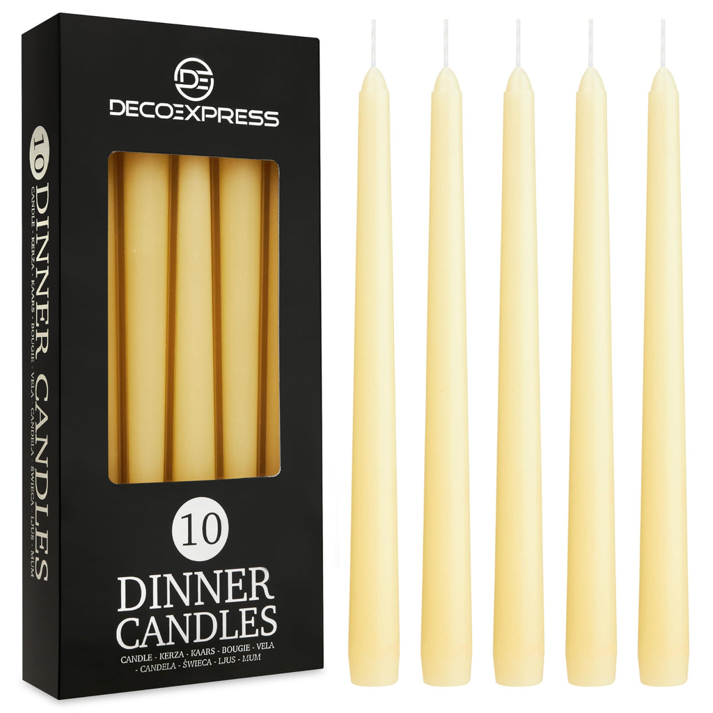 DECO EXPRESS Taper Candles Set of 6, 10, 15 or 50, Long Burning Time up to 8 Hours, Odourless (Silver, Set of 15)