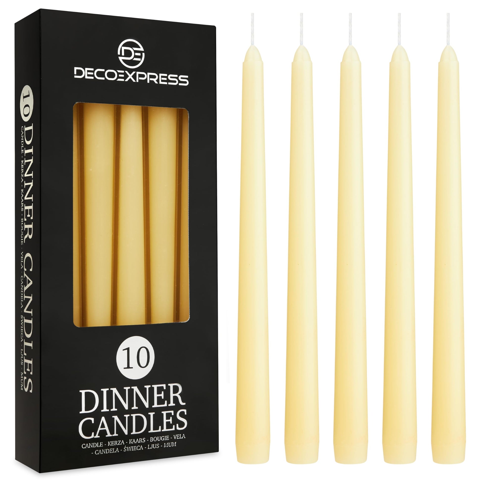 DECO EXPRESS Taper Candles Set of 6, 10, 15 or 50, Long Burning Time up to 8 Hours, Odourless (Silver, Set of 15)