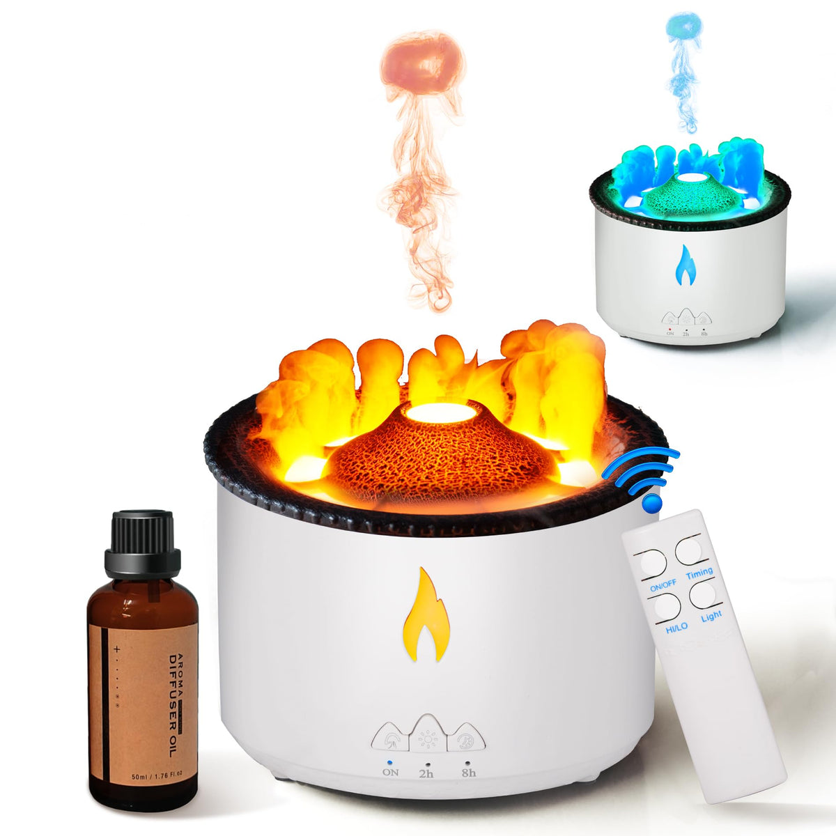 BOHOFAM Aroma Essential Oil Diffuser 360 ML,Volcano and Flame Diffuser/Humidifier,give1.76 oz Hotel Collection Essential Oils,Blue/red Light Selection,Diffusers for Home,Large Room(Black Cracks)