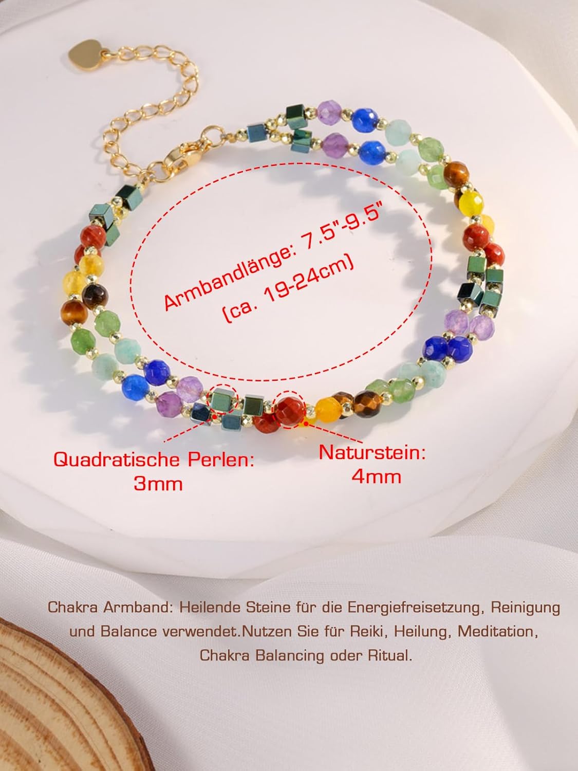 JSDDE 7 Chakra Bracelet Women's Pearl Bracelet Gemstones Bracelet Healing Stones Bracelet Lucky Charm Spiritual Jewellery for Women, Gemstone Copper, chakra