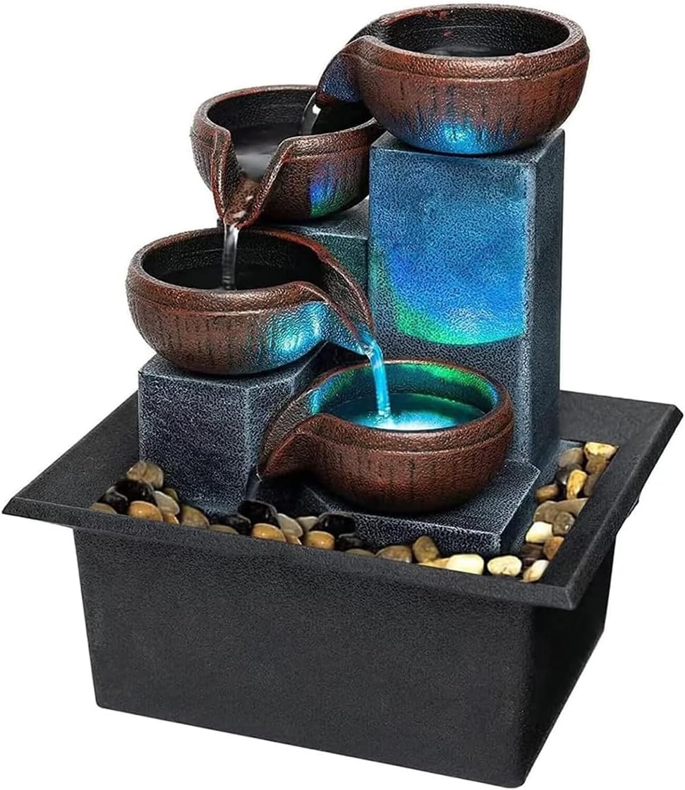 SURPRIZON Zen Table Waterfall Fountain for Meditation Desk Water Fountain with LED Light and Natural River Rocks for Office, Home, Bedroom