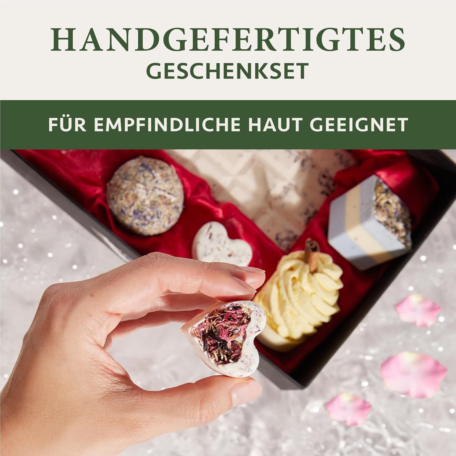 Satin Naturel 7 Luxuriöse BIO Badebomben Vegan für 14 Bäder - Geschenk für Sie - Wellness Geschenke für Frauen - Geburtstagsgeschenk für Frauen - Frauentag Geschenk