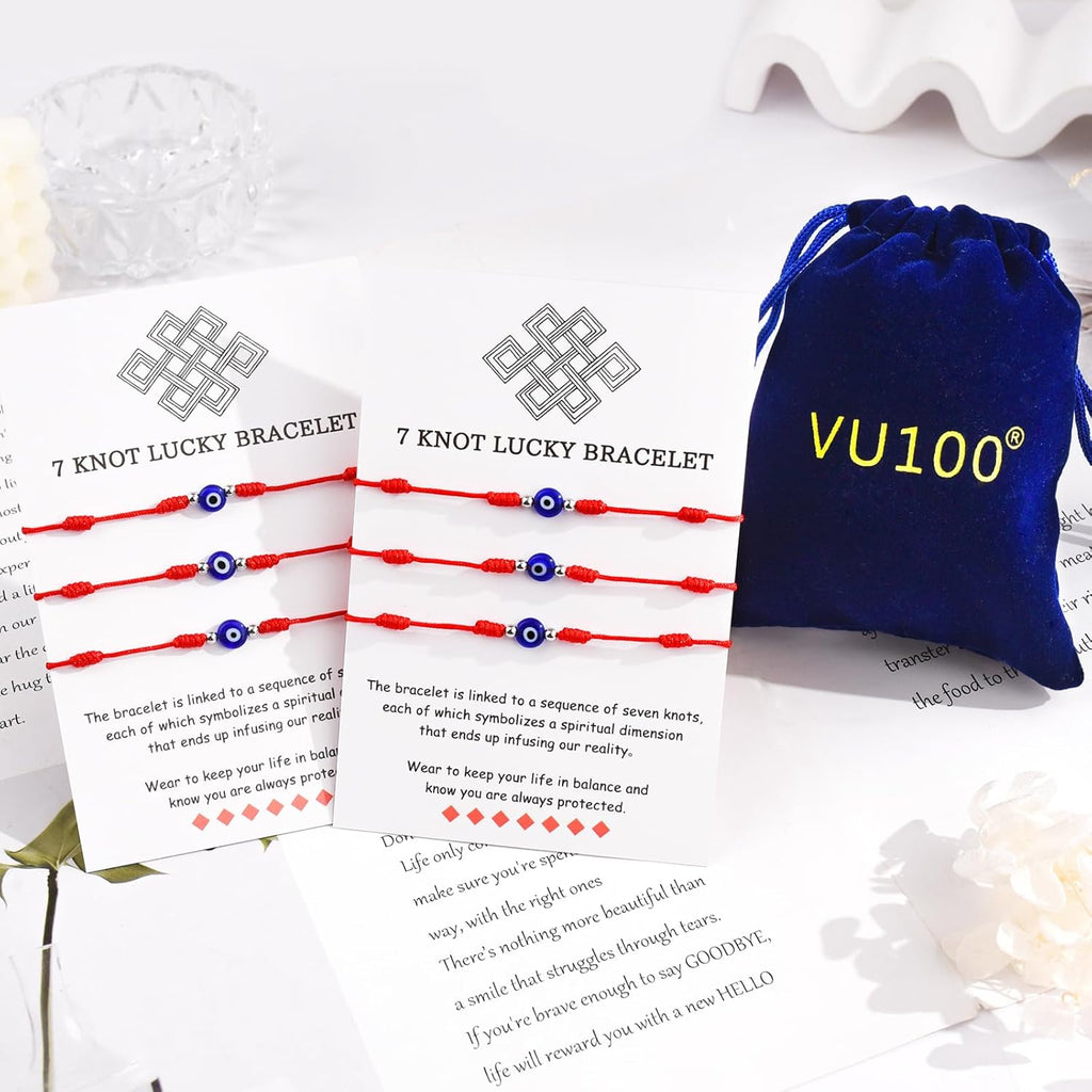 VU100 Rotes Böser Blick Armband Evil Eye Kabbalah 7 Knoten Seil Mit Nazar Amulett - Verstellbare Viel Glück Freundschaft Geschenk für Damen Herren Familie Freund