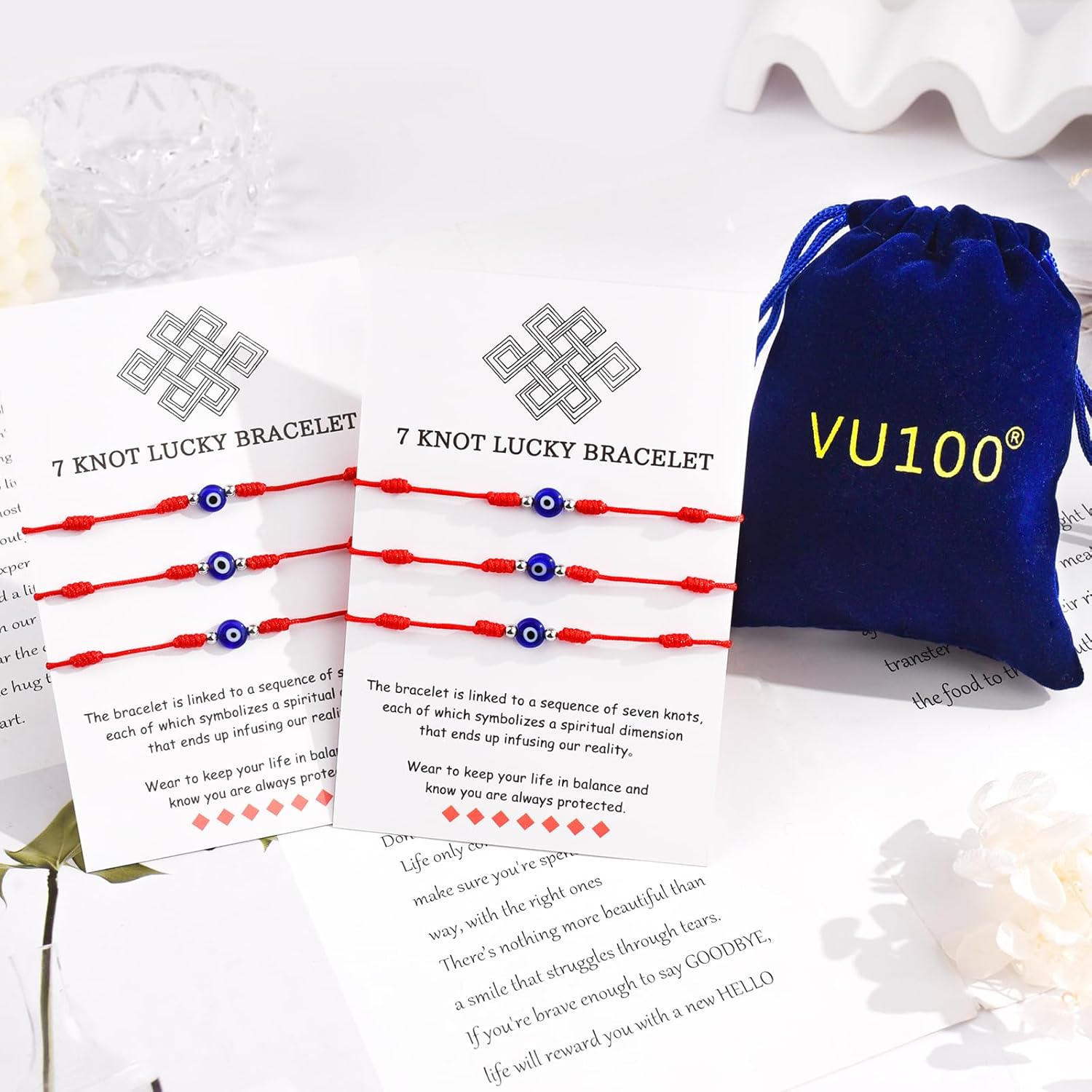 VU100 Rotes Böser Blick Armband Evil Eye Kabbalah 7 Knoten Seil Mit Nazar Amulett - Verstellbare Viel Glück Freundschaft Geschenk für Damen Herren Familie Freund