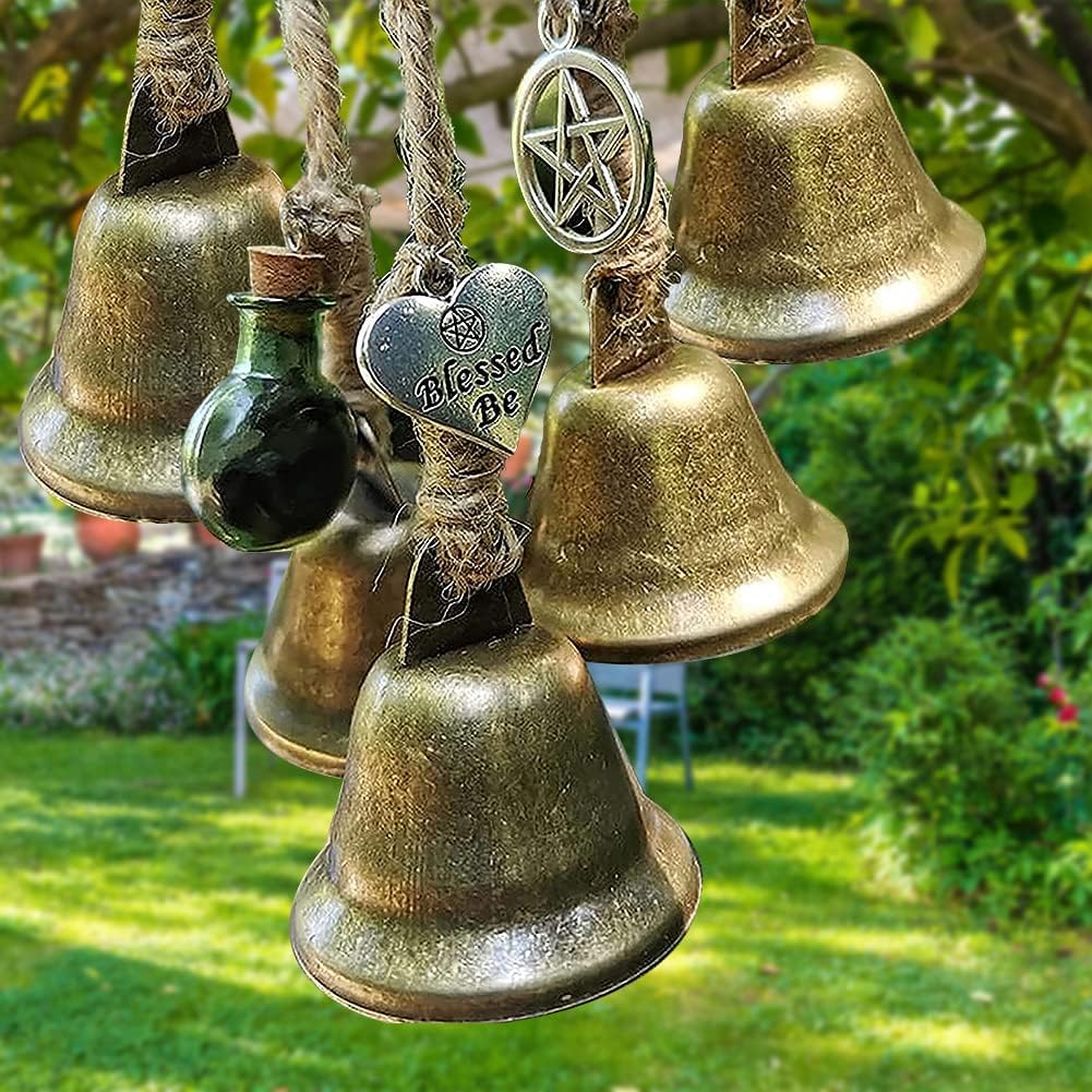 Witch Bells Wind Chime, Door Guard Charm, Boho Decoration for Garden, Altar, Porch - Negative Energy Extinguishing, Blessing Bell, 6 Bells (48 mm)