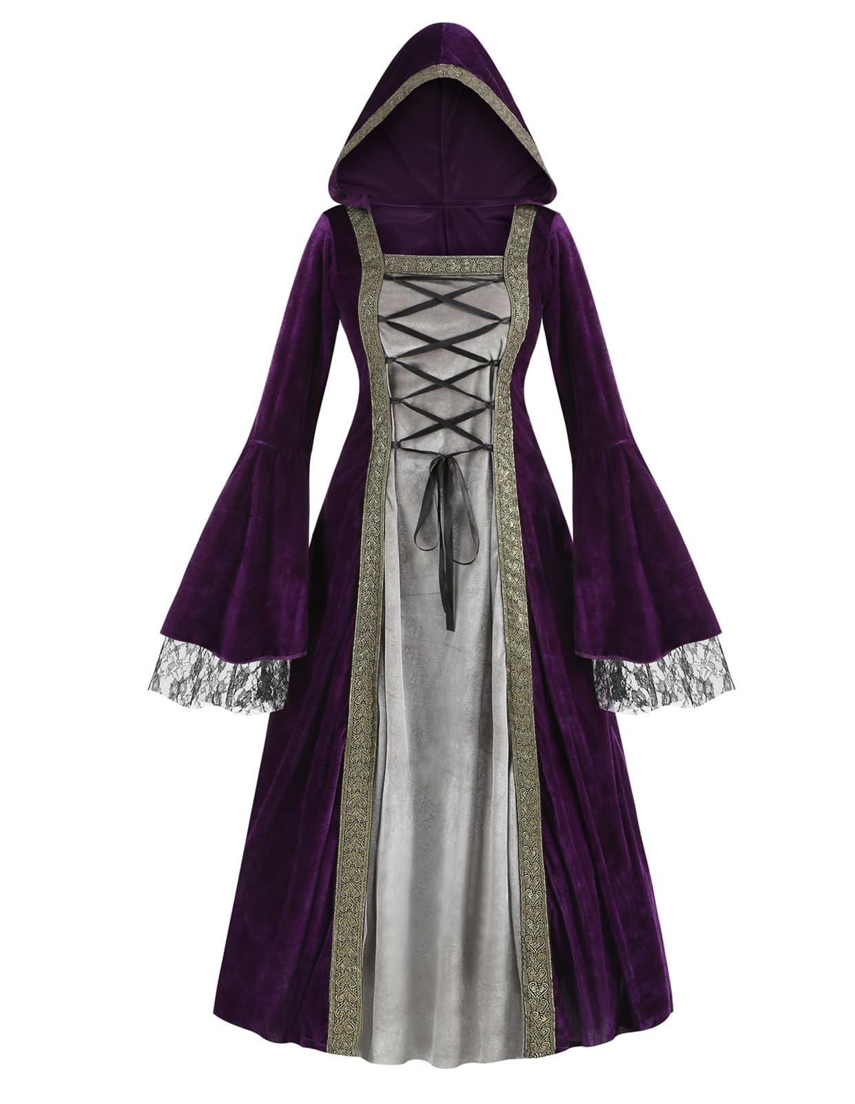 Colorful House Women Medieval Tea Party Dress Victorian Era Bubble Sleeves Velvet High Waist Long Dress with Belt and Gloves