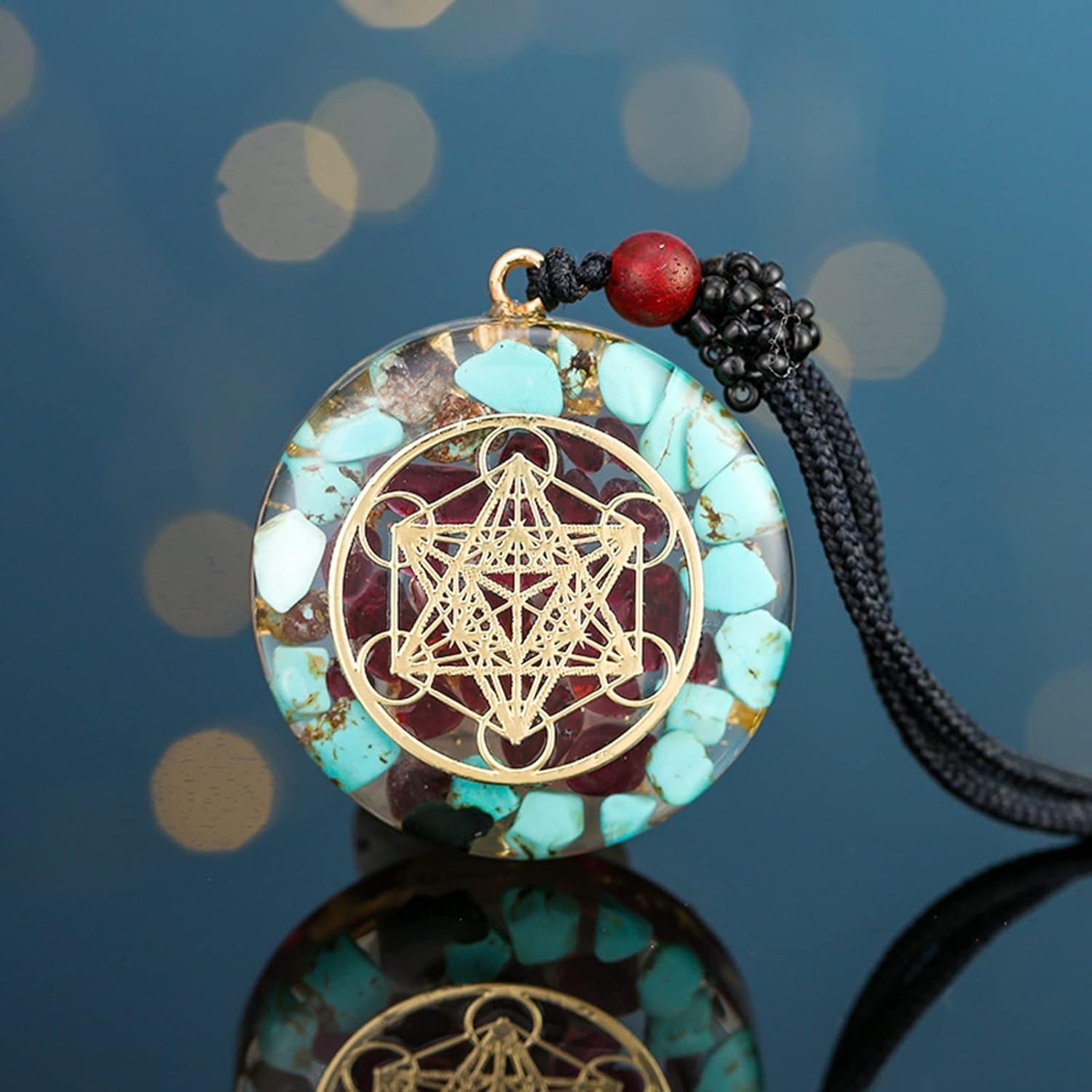 Playstala Pendant Necklace Sacred Geometry Chakra Energy Necklace Meditation Jewellery Cube Amulet, Copper metal, Amethyst