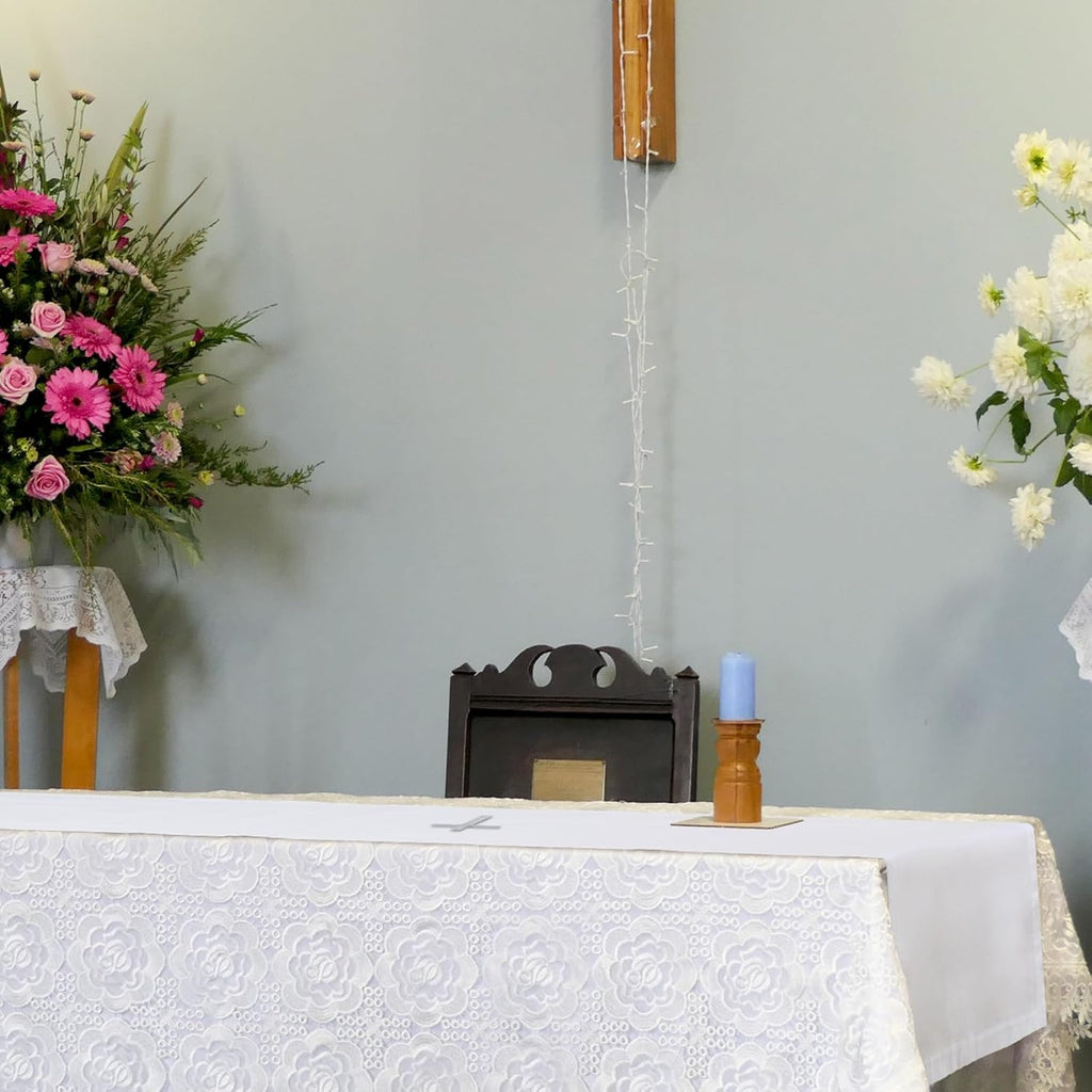 Windkream White Spiritual Communion Tablecloth Altar Runner Holy Communion Table Runner Altar Frontal for Church for Gatherings Baptism Ceremonies(62 x 24 Inches,Table Runner)