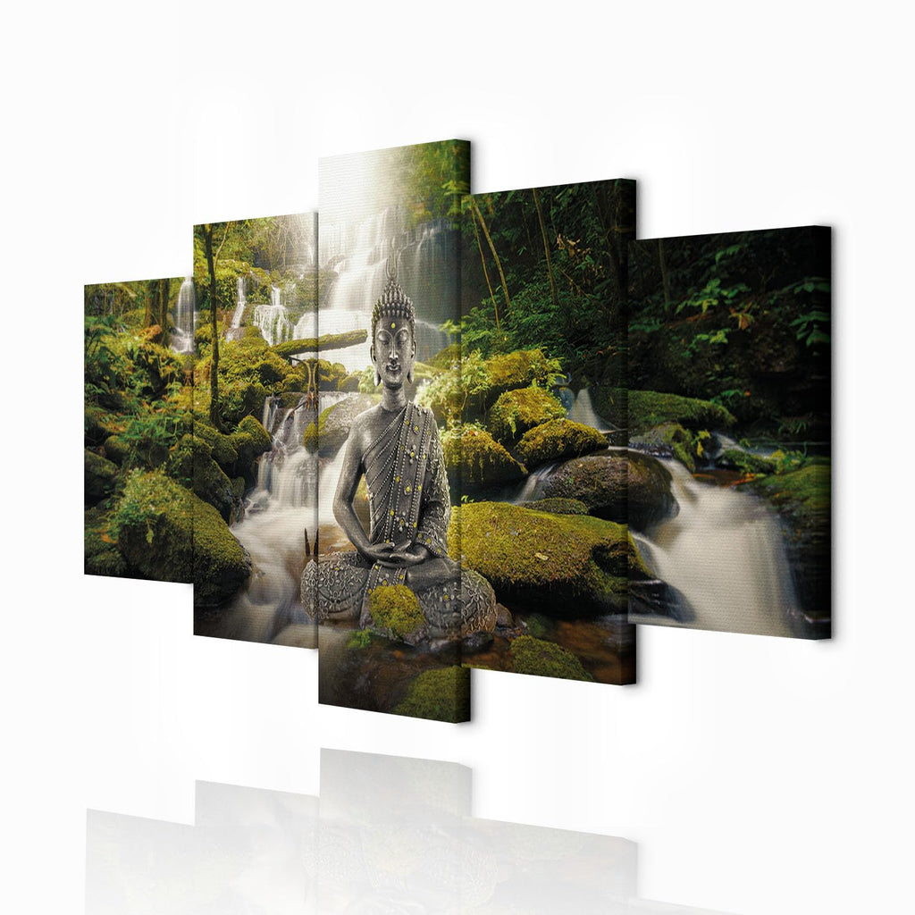 decomonkey Bilder Buddha 200x100 cm 5 Teilig Wandbild Groß Leinwandbild XXL Deko Wohnzimmer Schlafzimmer Wanddeko Pictures For Wall Poster Wall Painting Zen Orient