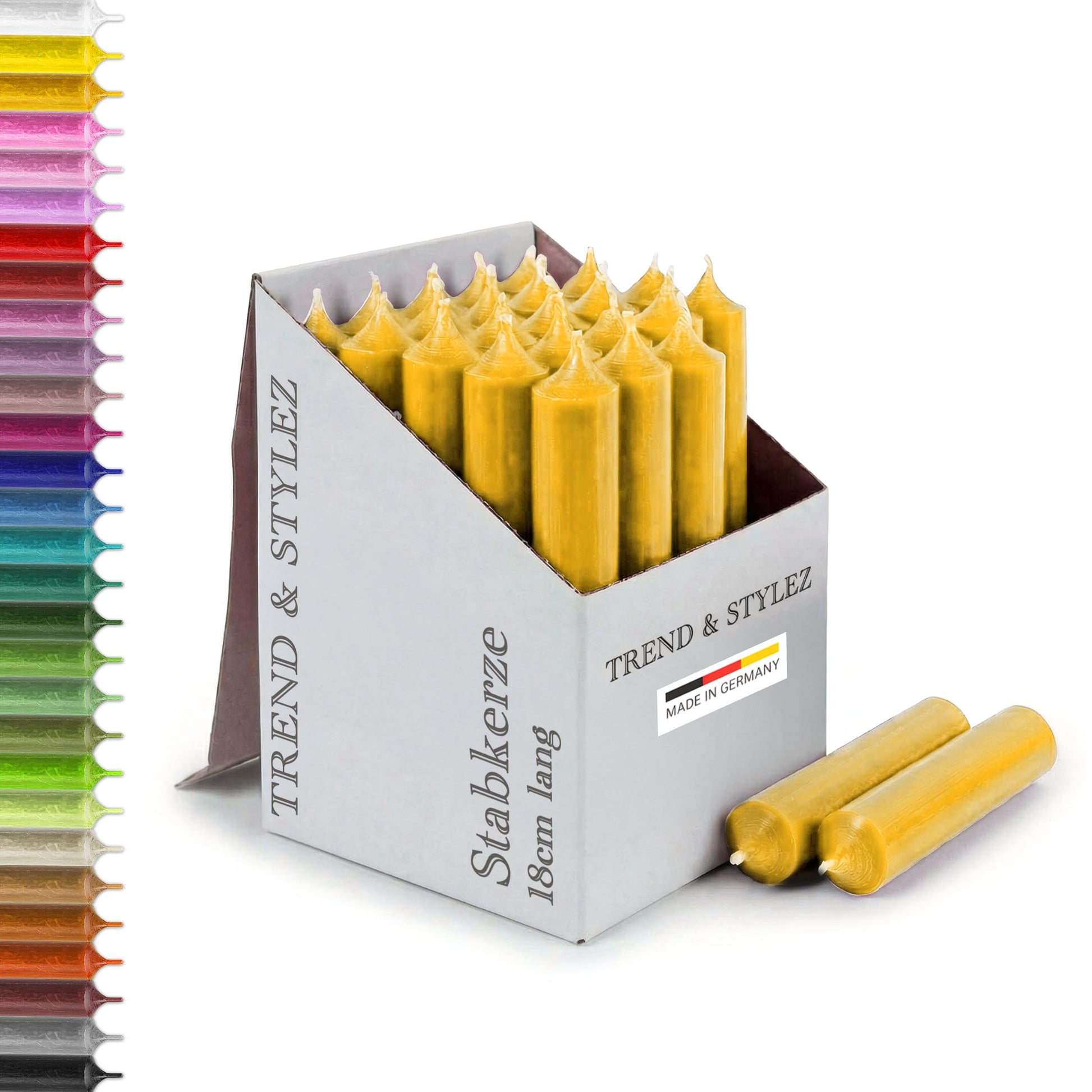 25 Stabkerzen 180mm x 22mm | Durchgefärbte Spitzkerzen | 8+ Stunden Brenndauer | Made in Germany - Ohne Tropfen & Rußen | RAL-Zertifizierte Tafelkerzen unparfümiert (Grün)