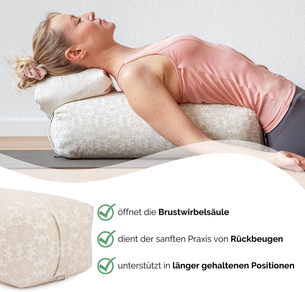 Bodhi Yoga Bolster SALAMBA | Maharaja Collection | Rechteckiges Yogakissen | Waschbarer Bezug aus Baumwolle mit Dinkelfüllung | Zubehör für Restorative und Yin Yoga