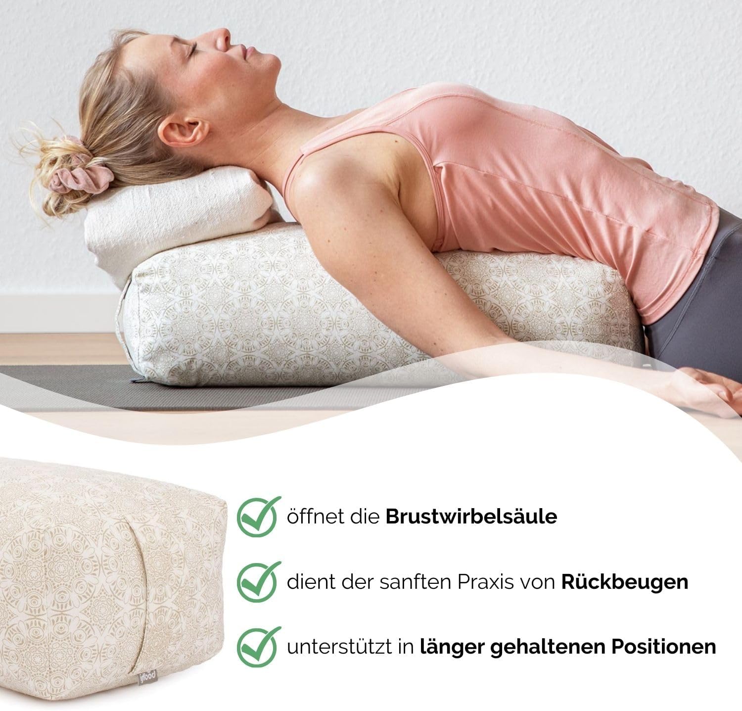 Bodhi Yoga Bolster SALAMBA | Maharaja Collection | Rechteckiges Yogakissen | Waschbarer Bezug aus Baumwolle mit Dinkelfüllung | Zubehör für Restorative und Yin Yoga