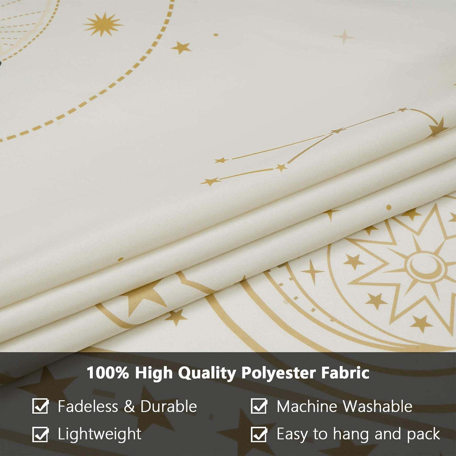 Yugarlibi Mondphasen Wandteppich Mysteriöser Konstellation Sternenhimmel Tarotkarten Wandbehang Ästhetische Retro Astrologie Wandkunst für Schlafzimmer Wohnzimmer Beige 150x130cm