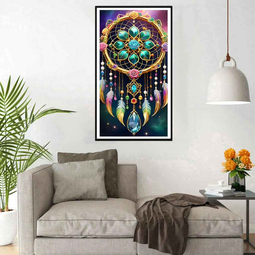 DPHERO DIY Traumfänger Diamant Painting Kits Bilder für Erwachsene Anfänger,5D Mandala Diamond Painting Set,DIY Runde Steine Feder Diamant Kunst Kits, Diamant Art für Zuhause Dekor 40x70 cm