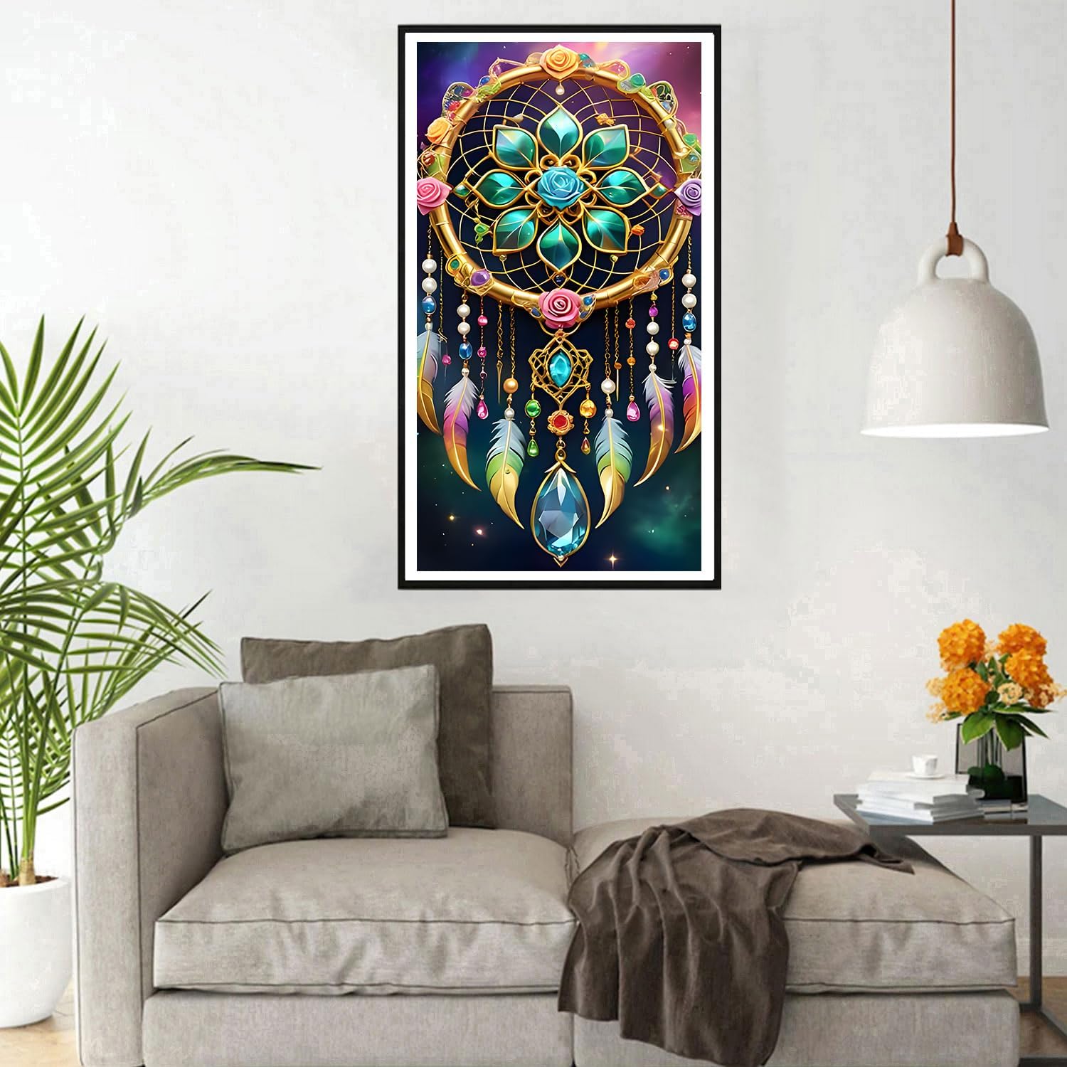 DPHERO DIY Traumfänger Diamant Painting Kits Bilder für Erwachsene Anfänger,5D Mandala Diamond Painting Set,DIY Runde Steine Feder Diamant Kunst Kits, Diamant Art für Zuhause Dekor 40x70 cm