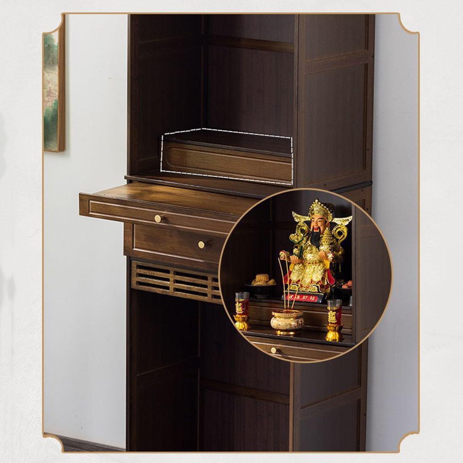 Traditioneller Altartischschrank zur Meditation, großes Lagerregal, Schublade, tragbarer Griff, Ritualmöbel(Brown,50 * 37 * 172cm/19 * 14 * 67in)