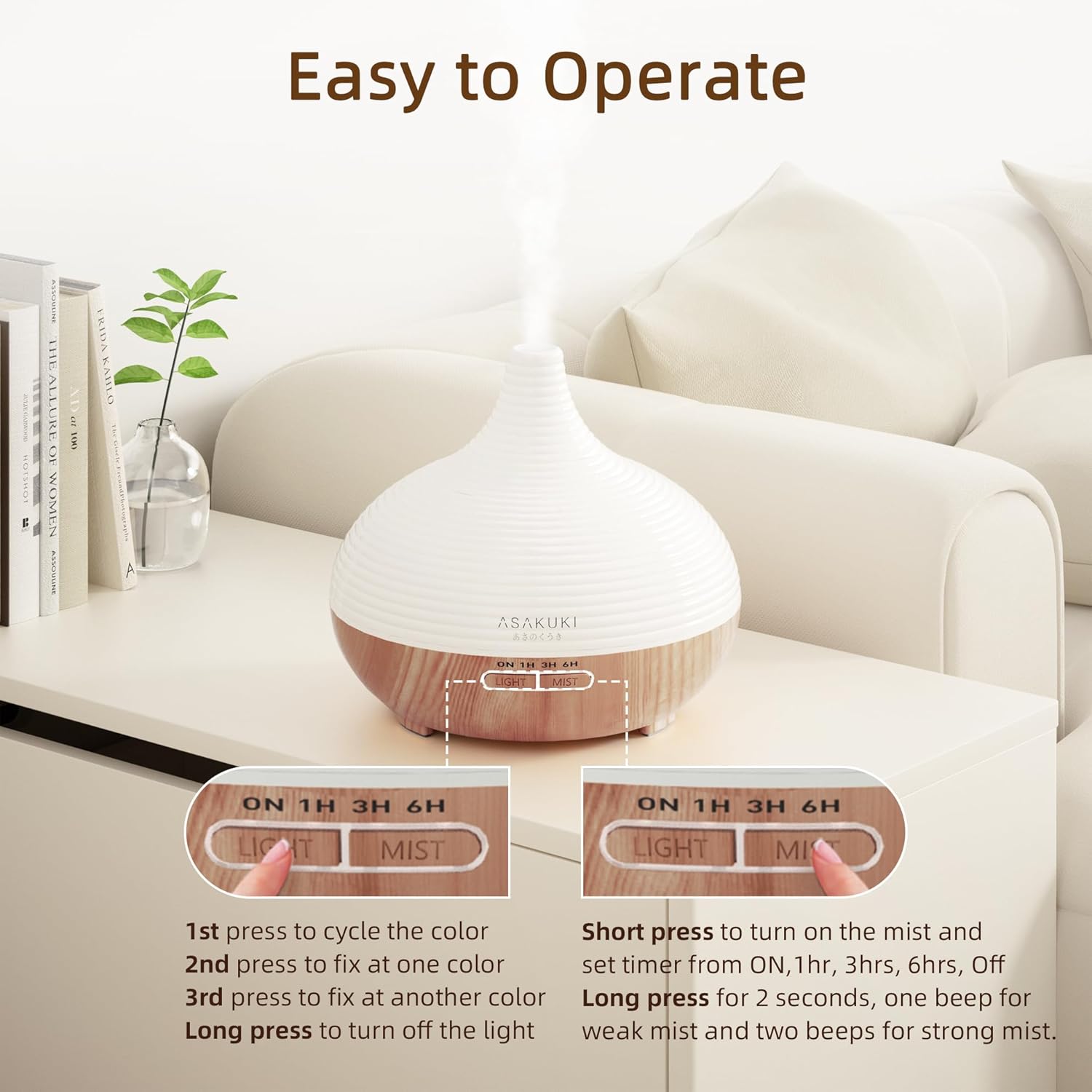 Asakuki Aroma Diffuser for Fragrance Oils, 300 ml Premium Ultrasonic Humidifier for Aromatherapy Oils with 7-Colour LED Light, BPA-Free for Bedroom, Office, Spa