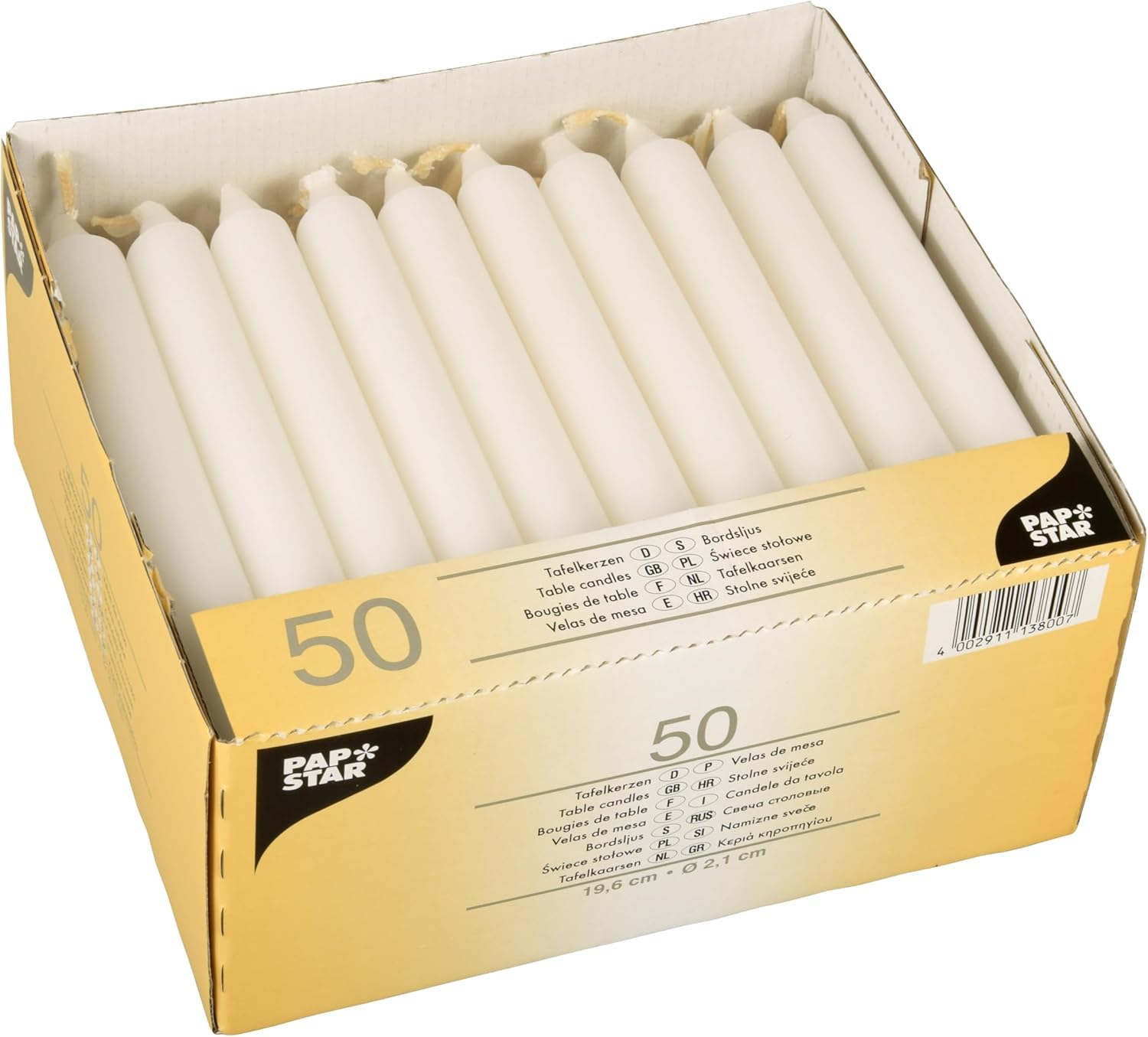 Papstar 13800 Taper Candle 50 Pieces 21 mm White
