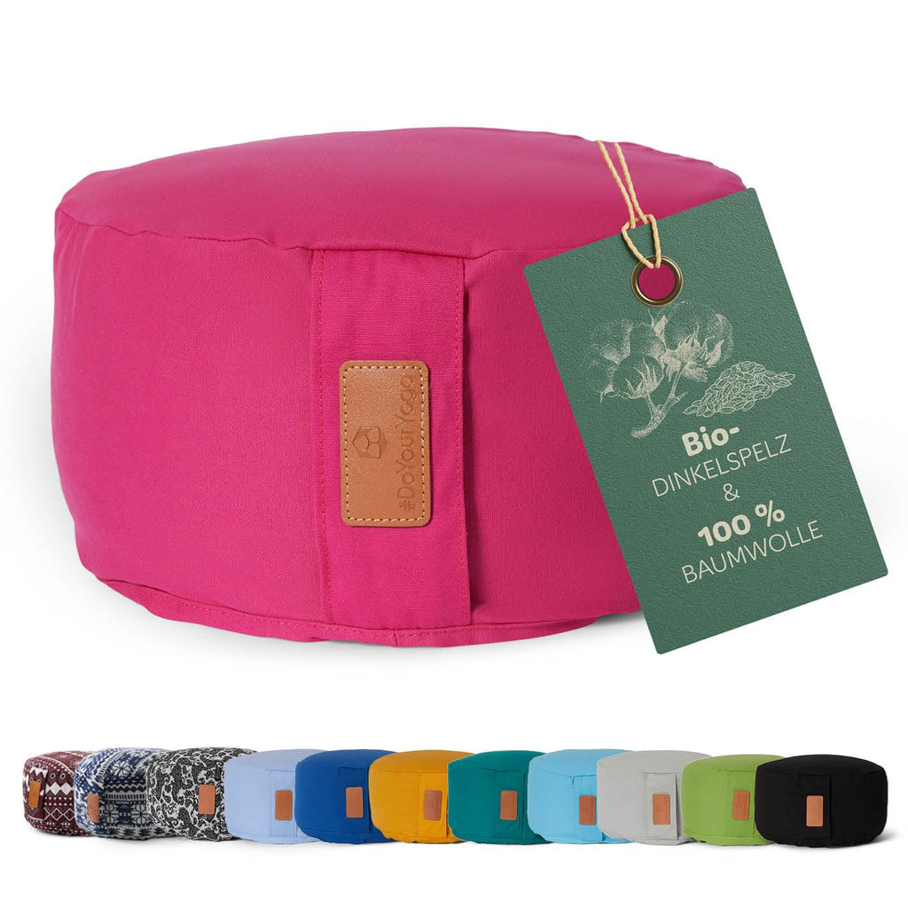 rundes Yogabolster 30cm x 15cm | Waschbarer Bezug |gefüllt mit Bio-Dinkelspelz (KBA) oder Bio-Buchweizenschalen (KBA) | Yoga Kissen für Yin Yoga & Meditation