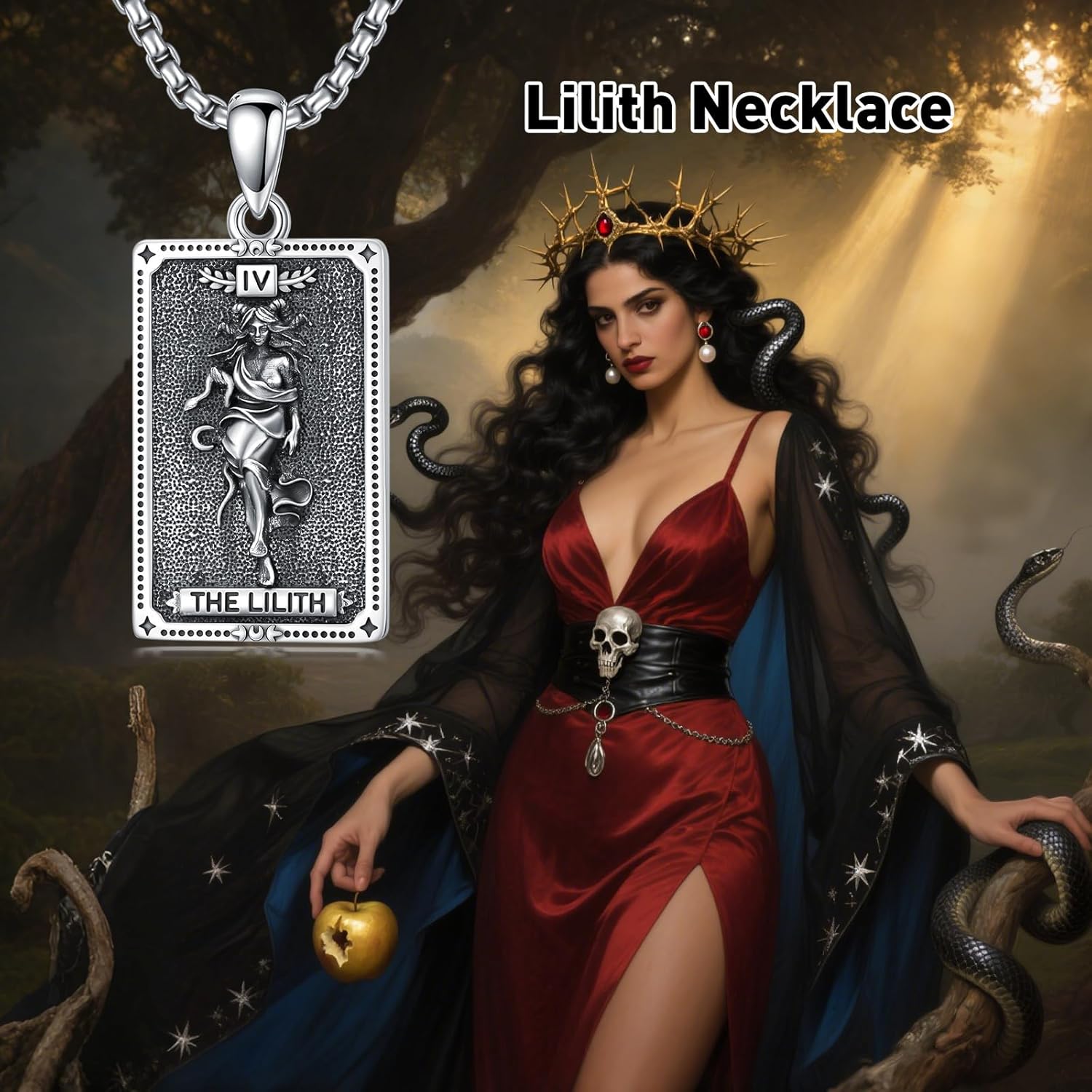 ROMANTICWORK Göttinnen Halskette für Damen 925 Sterling Silber Tarotkarten Anhänger Hekate/Athena/Artemis/Lilith/Medusa Kette Schmuck aus der griechischen Mythologie Geschenk für Weihnachten