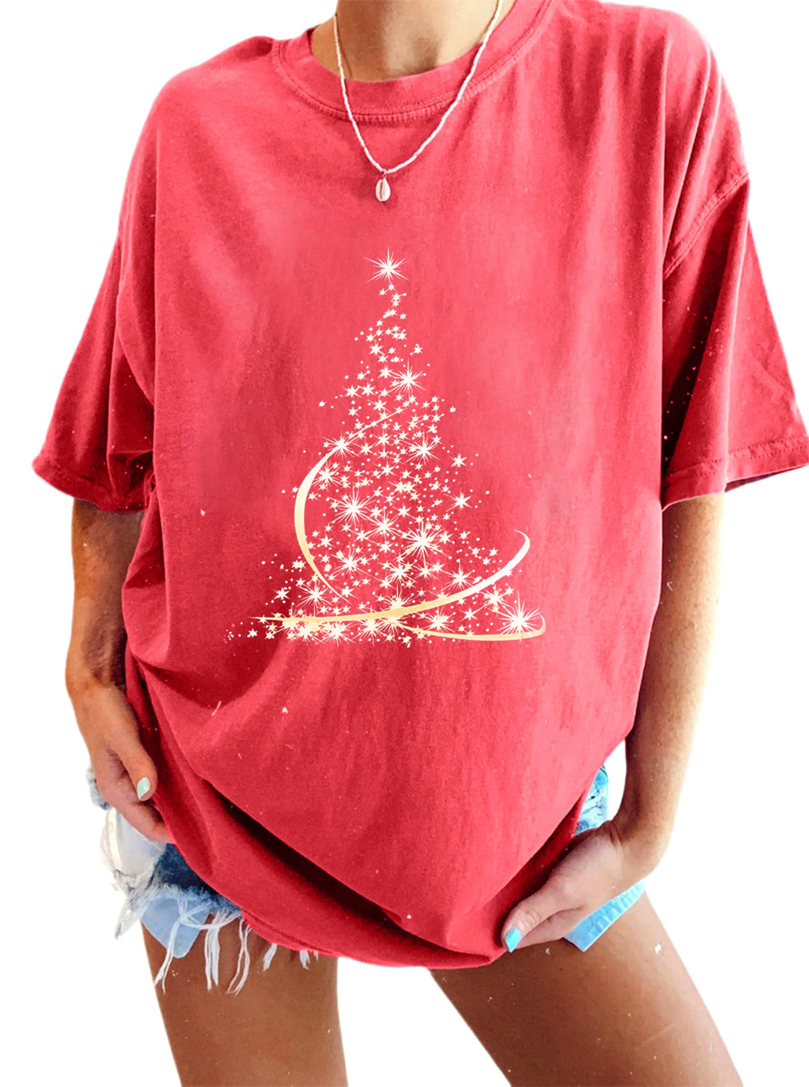 CSDAJIO Women's Casual Short Sleeve Loose Shirt Oversized T-Shirt Trendy Going Out Crew Neck Summer Graphic Tees