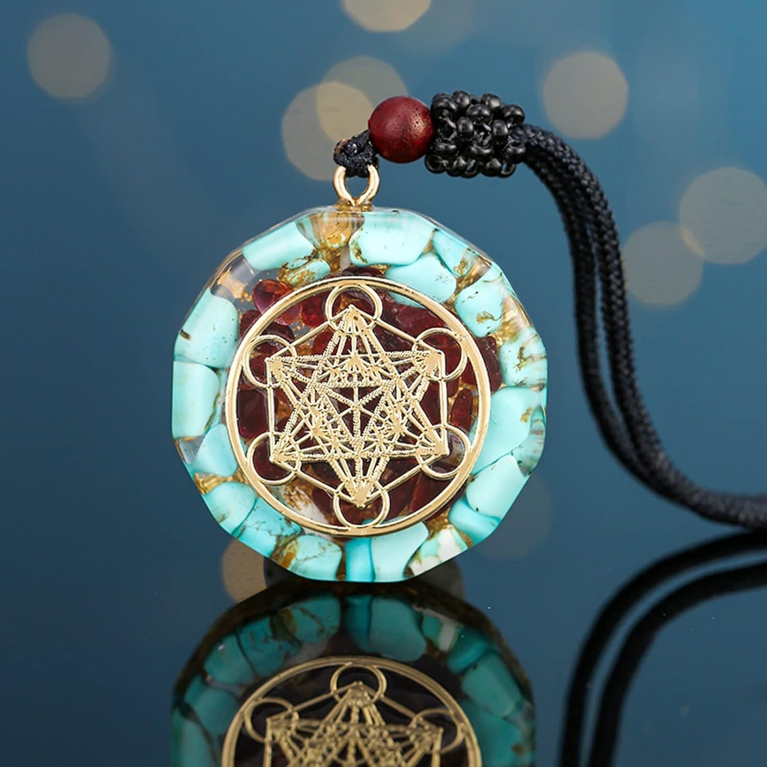 Playstala Pendant Necklace Sacred Geometry Chakra Energy Necklace Meditation Jewellery Cube Amulet, Copper metal, Amethyst