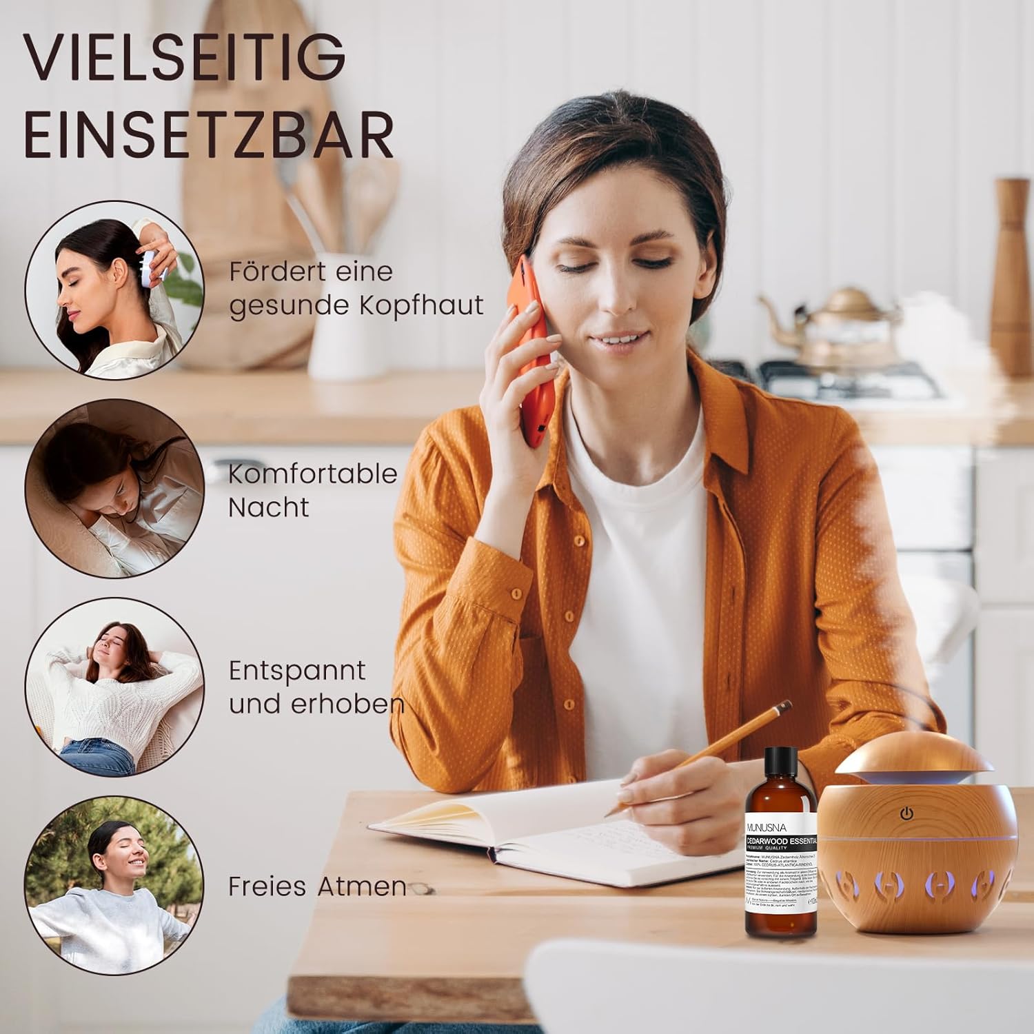 Zedernholzöl 100ML, MUNUSNA Ätherisches Öl Zedernholz Reines Natürlichs, Ätherische Öle Zeder für Glattes Haar, Duftöl Zedernöl für Diffuser, Seife, Kerzen, Cedarwood Oil