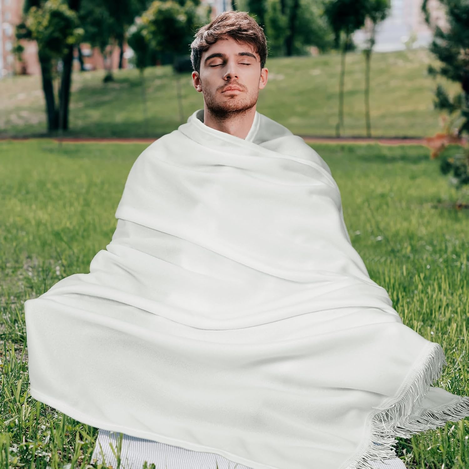 Shihanee Oversize Meditation Wrap Shawl Blanket 96'' x 53'' Large Soft Prayer Scarf Stole for Yoga Meditation Retreats Travel Men Women