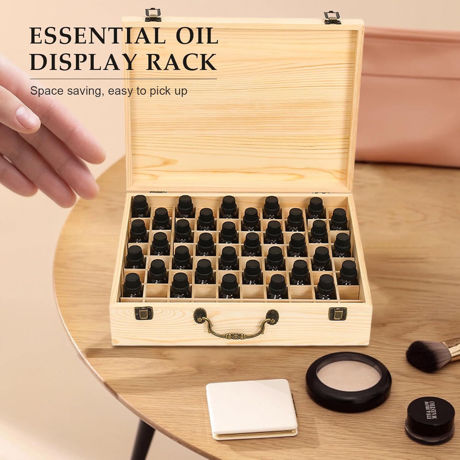 80 Löcher Ätherisches Öl Halter Regal aus Holz Aufbewahrungsbox Drehbarer Präsentationsständer Display Box Organisator, Tragbar Holz Aromatherapie Ätherische Öle Flaschen Koffer mit Deckel