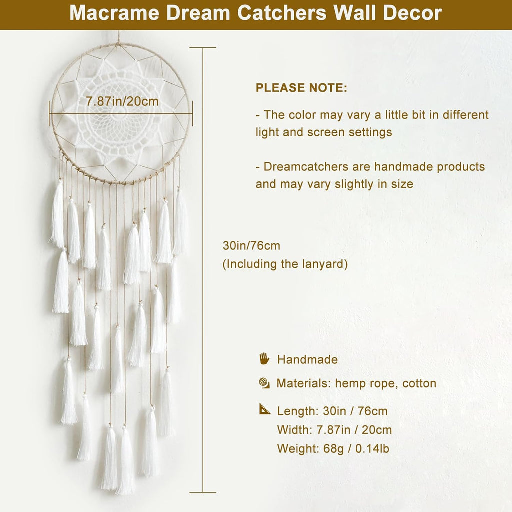 Artilady Macrame Dream Catcher Wall Hanging, White Large Boho Bedroom Decor