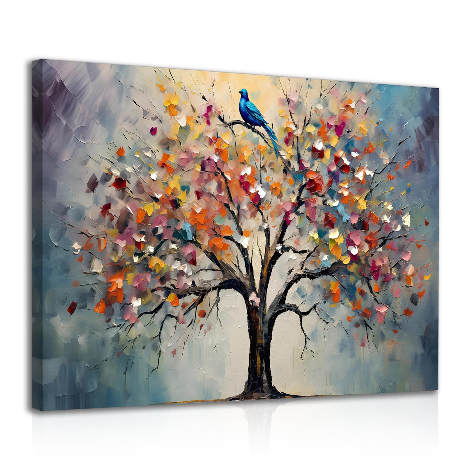 Bunter Baum des Lebens Bild, Vintage Blumen Baum Malerei Bild für Schlafzimmer Wohnzimmer Dekor 30×40 cm Ohne Rahmen