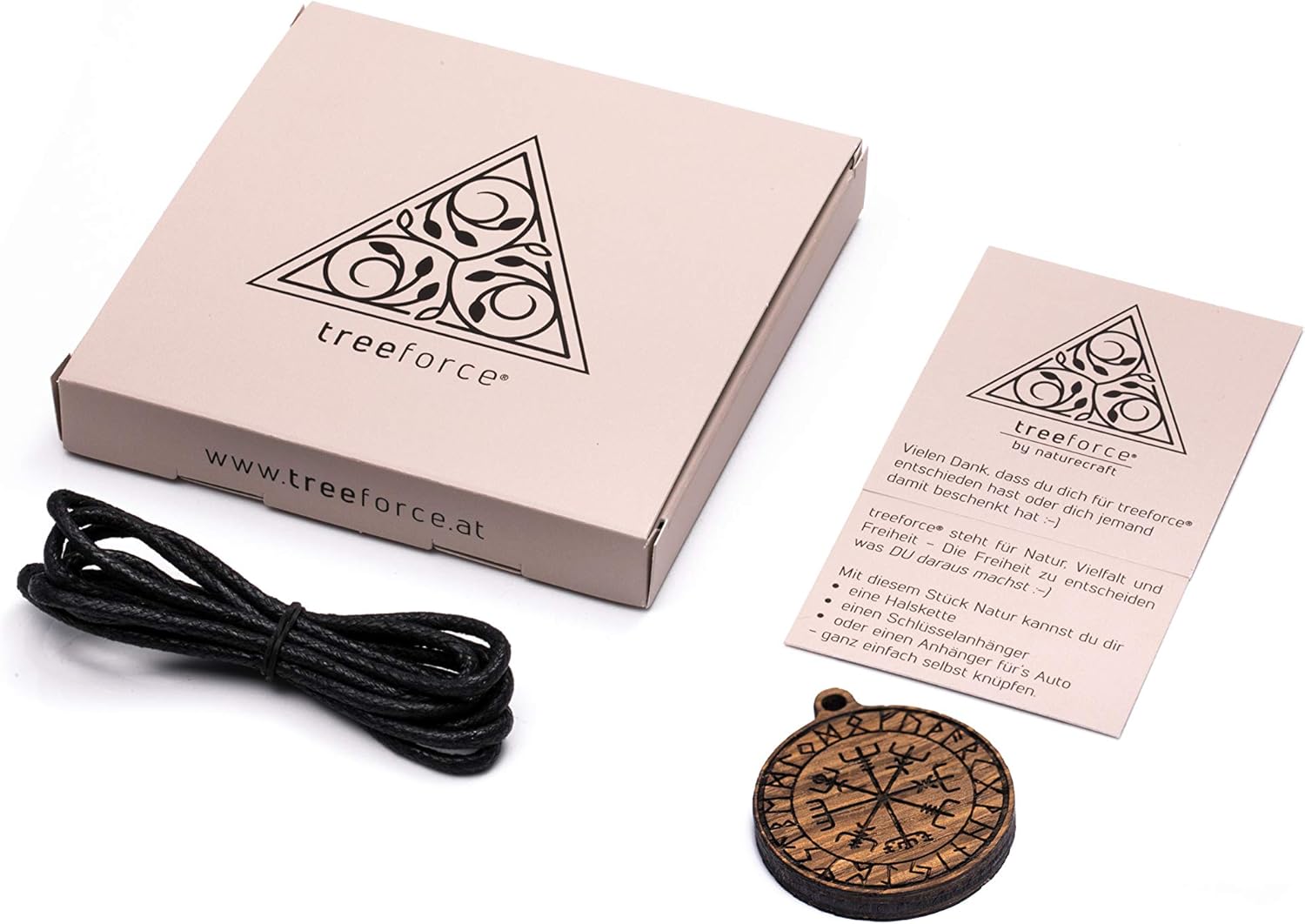 treeforce Schutzrune Holzkette, Halskette, Schlüsselanhänger, Talisman oder Auto- Anhänger 3 in 1 DIY Schmuck, Handmade, nachhaltig und vegan aus Holz